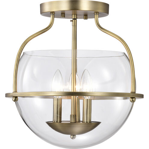Amado 3 Light 14 inch Vintage Brass Semi Flush Mount Ceiling Light