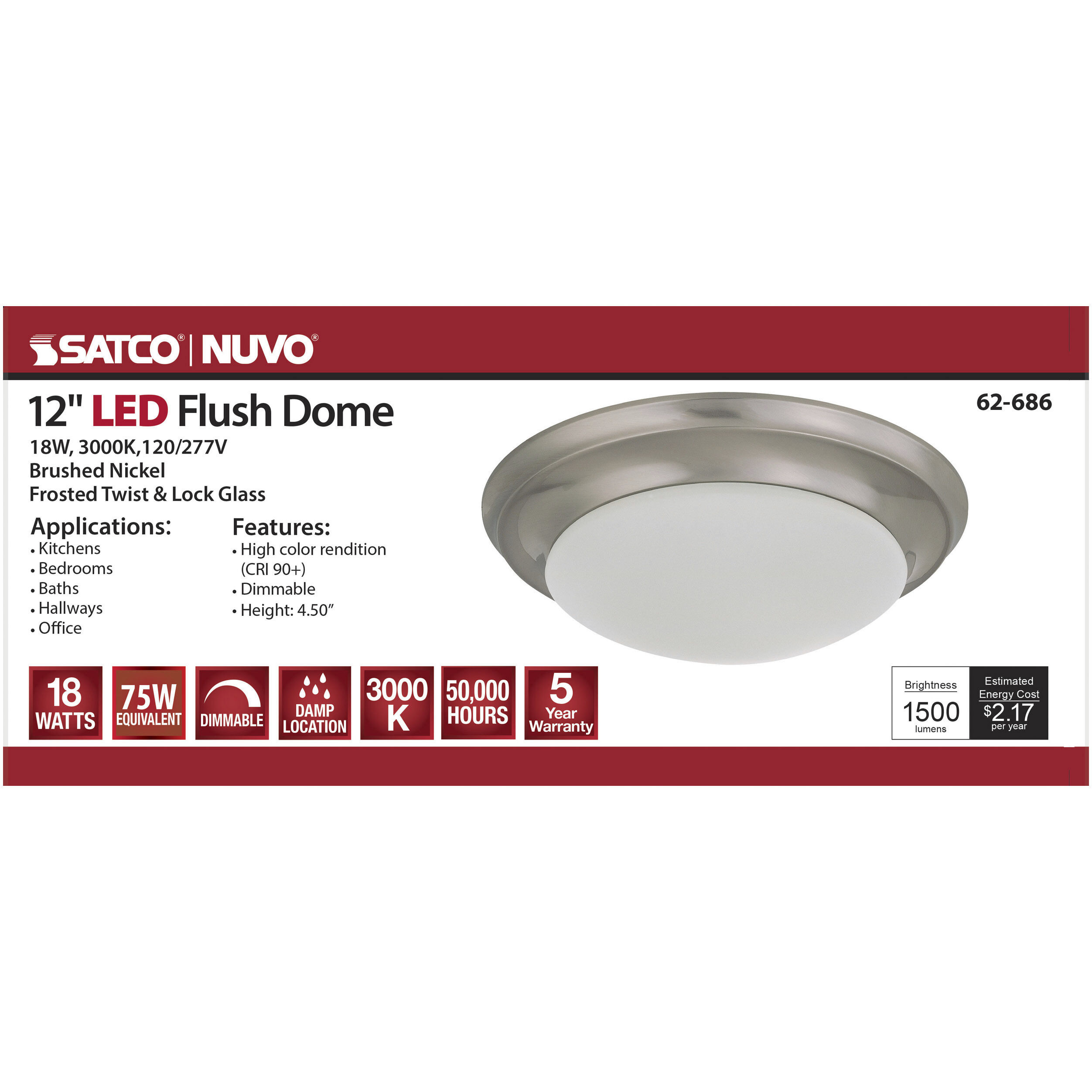Brentwood LED 11.75 inch Brushed Nickel Flush Mount Ceiling Light