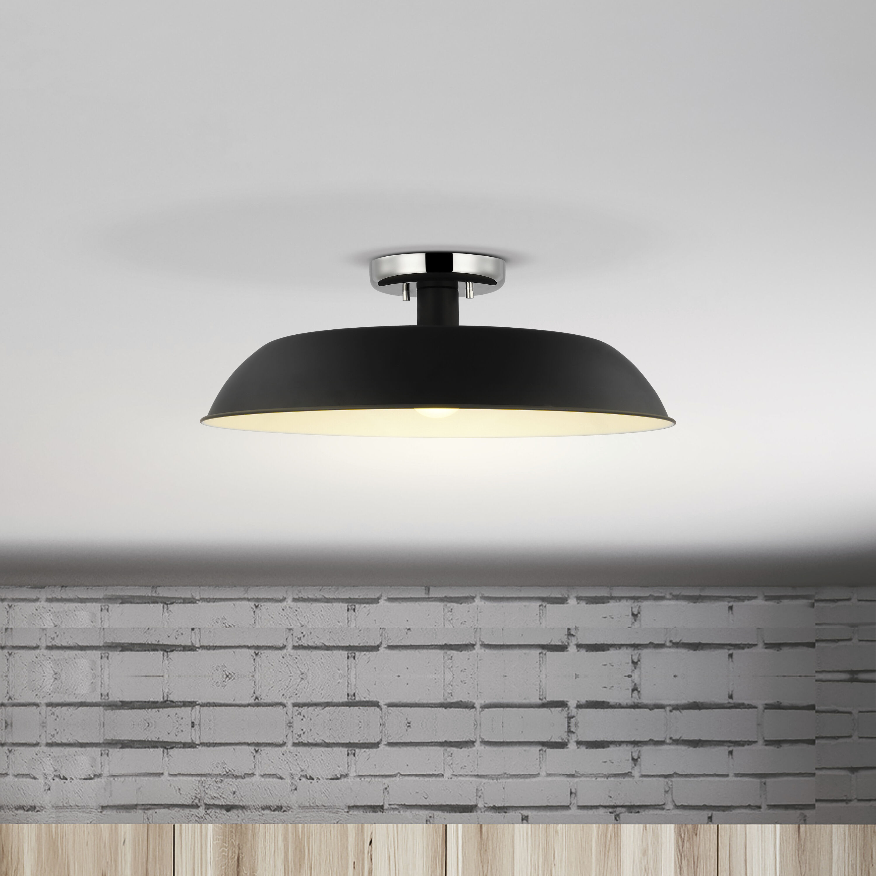 Colony 1 Light 20 inch Matte Black/Polished Nickel Semi Flush Ceiling Light