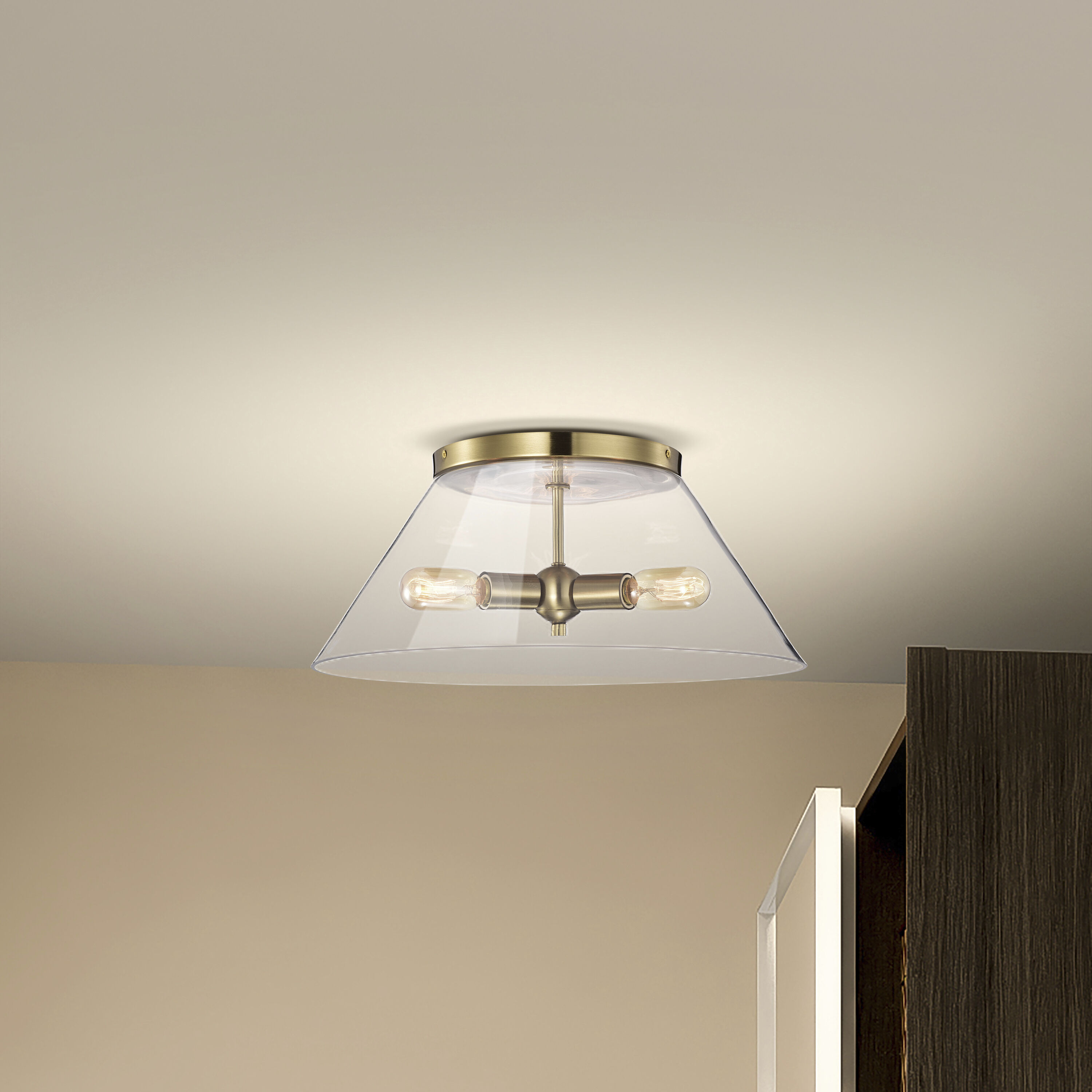 Dover 3 Light 20 inch Vintage Brass Flush Ceiling Light