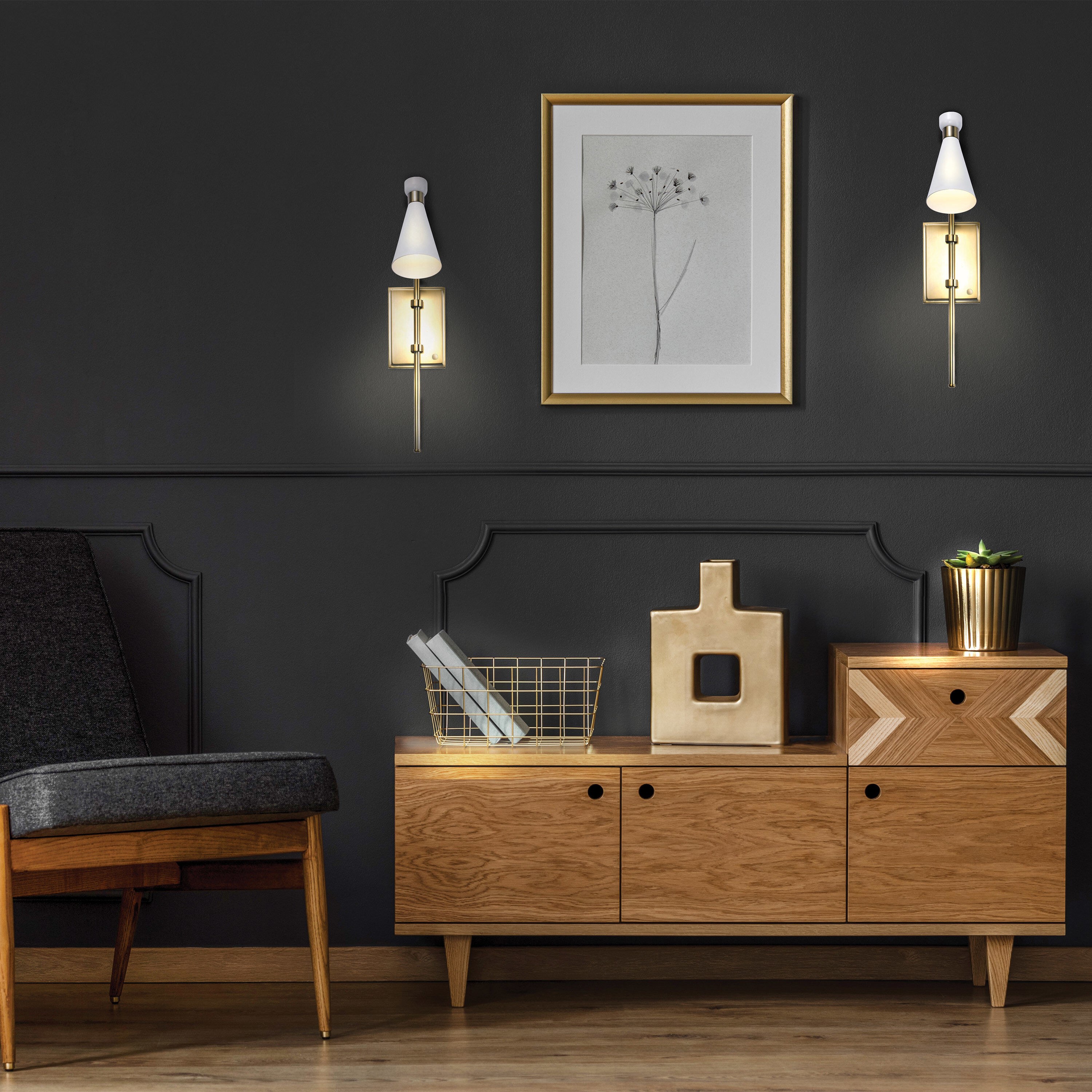 Prospect 1 Light 4.5 inch Matte White/Burnished Brass Bathroom Vanity Lights Wall Light