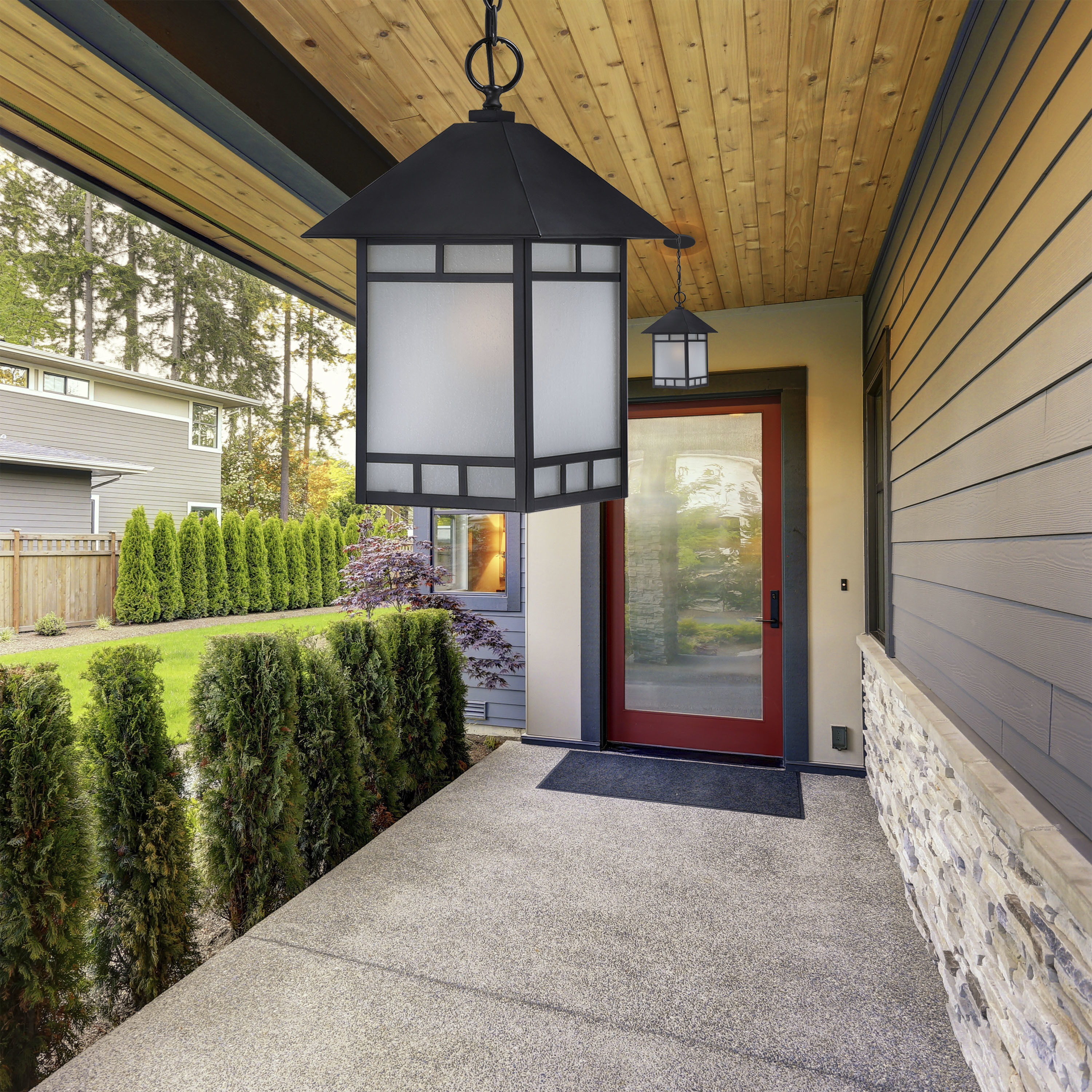 Drexel 1 Light 10 inch Stone Black Outdoor Hanging Lantern