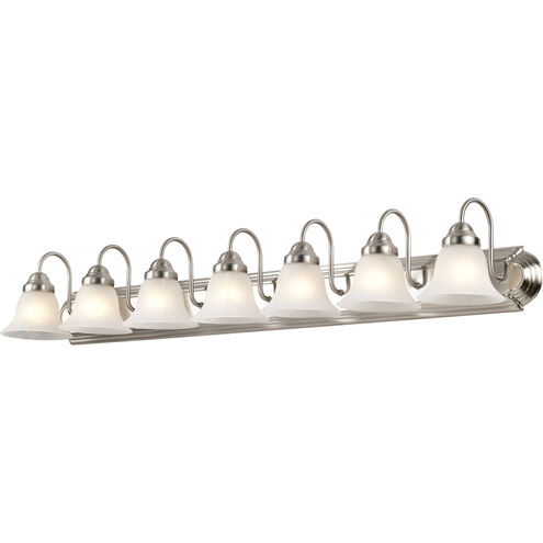 7-Light Brushed Nickel Vanity Light with Alabaster Glass Bell Shade 7-Light Brushed Nickel Vanity Light with Alabaster Glass Bell Shade