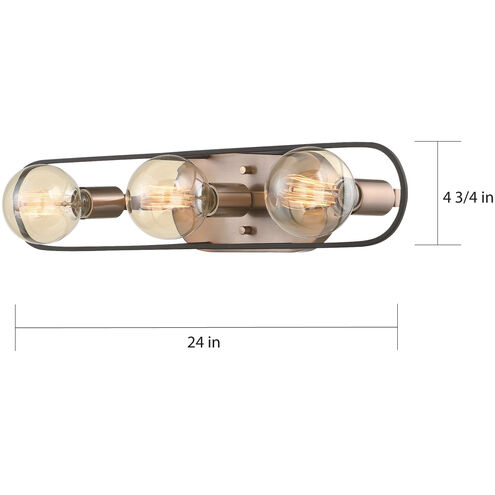 Chassis 3 Light 24 inch Copper Brushed Brass and Matte Black Vanity Light Wall Light