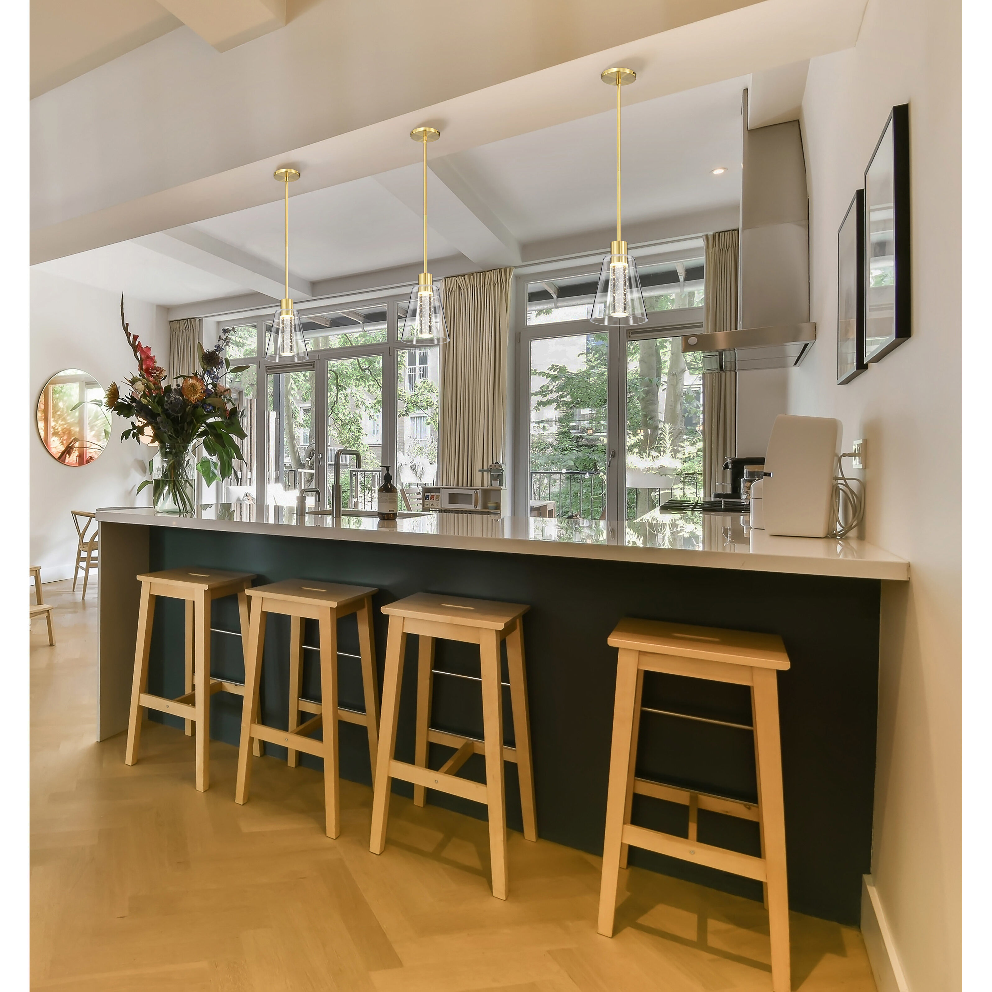 Aura LED 7.25 inch Brushed Brass Pendant Ceiling Light