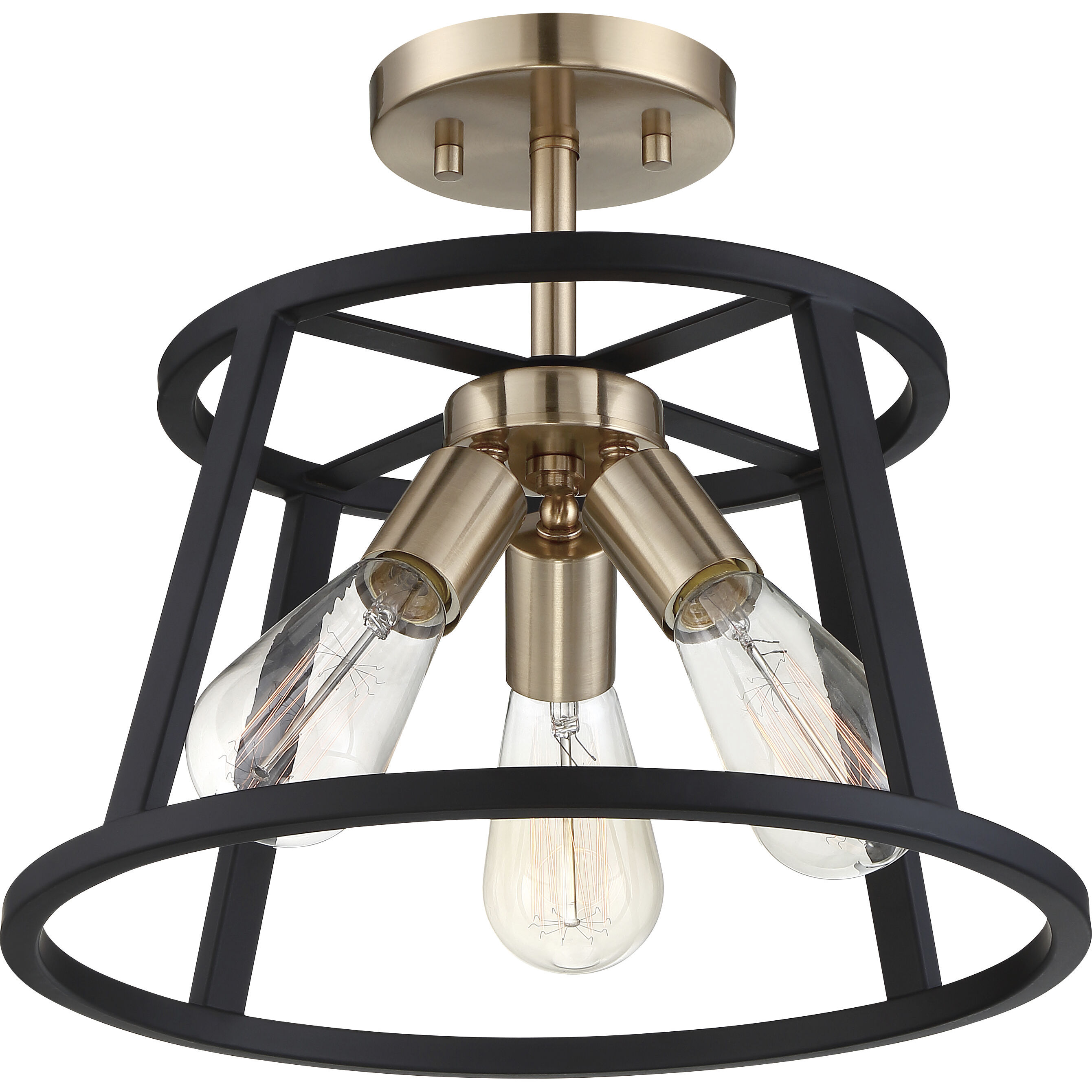 Chassis 3 Light 14 inch Copper Brushed Brass and Matte Black Flush Mount Ceiling Light