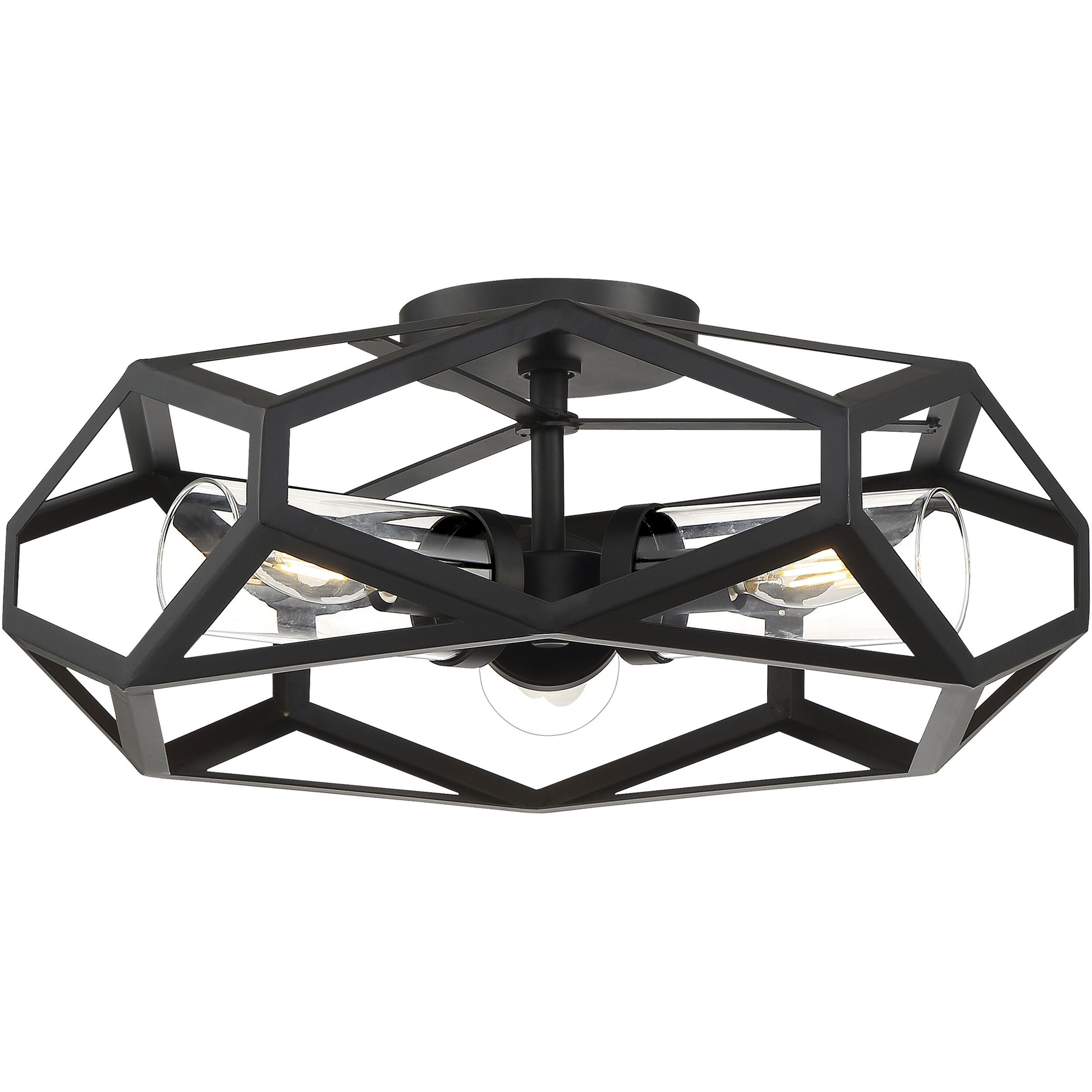 Zemi 3 Light 20 inch Black Flush Mount Fixture Ceiling Light