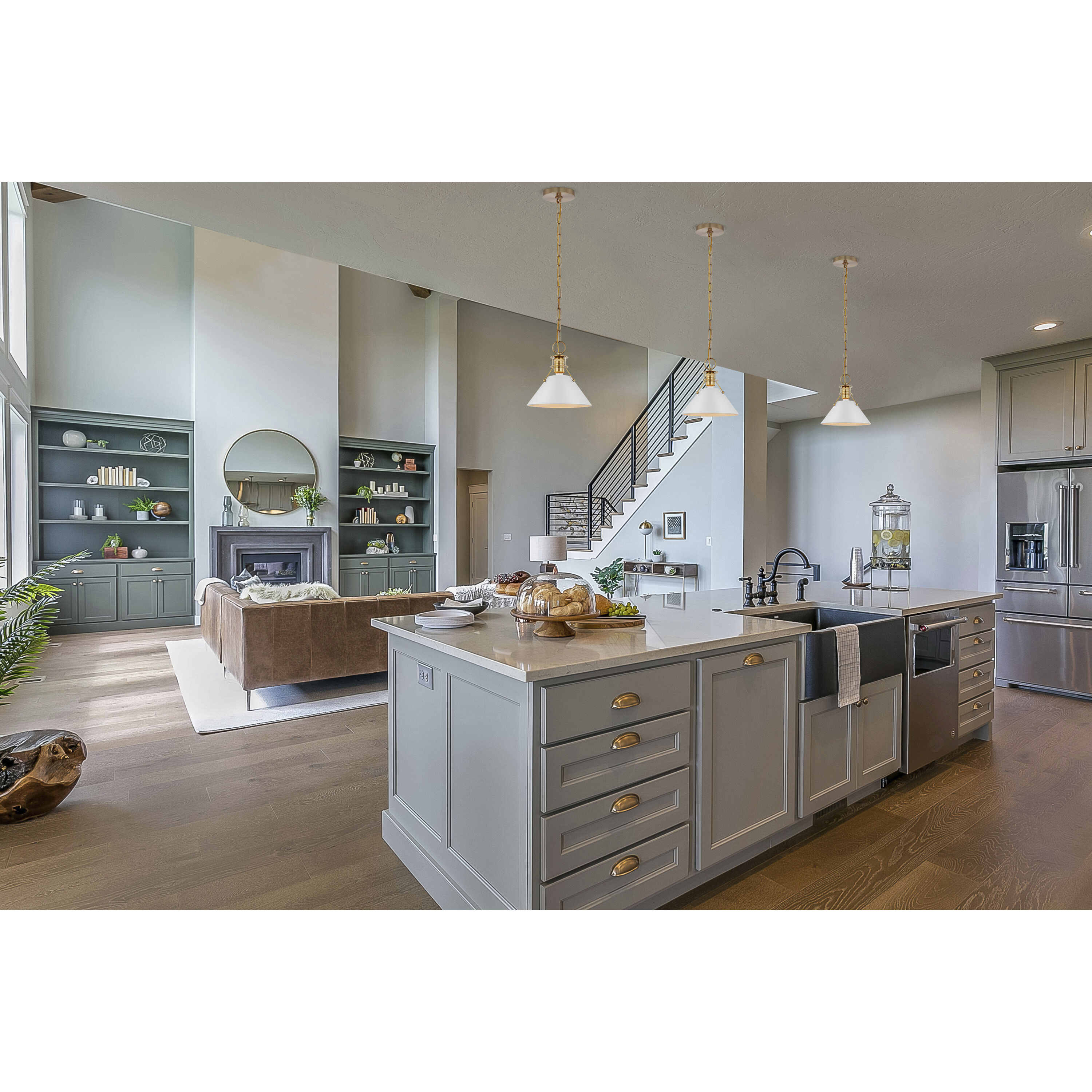 Outpost 1 Light 9.5 inch Matte White/Burnished Brass Pendant Ceiling Light