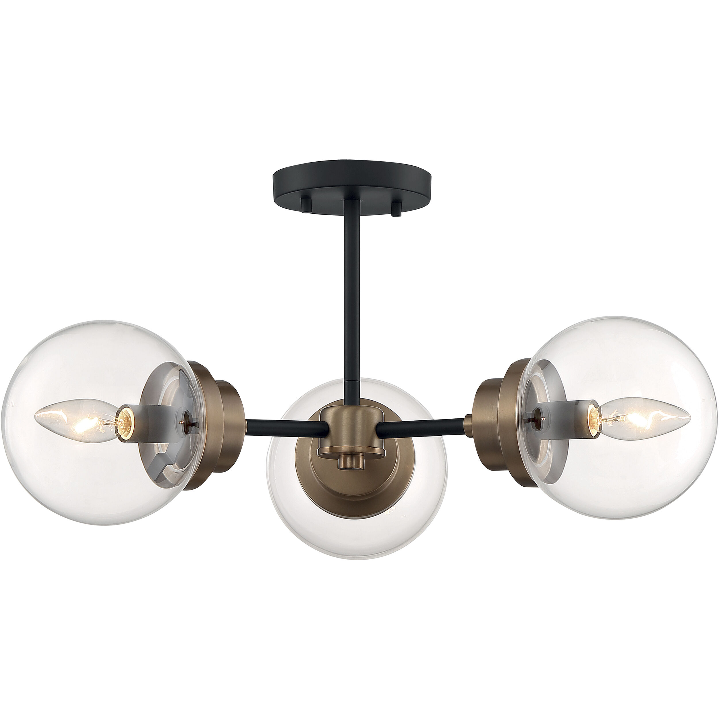 Axis 3 Light 23 inch Matte Black and Brass Accents Semi Flush Mount Fixture Ceiling Light