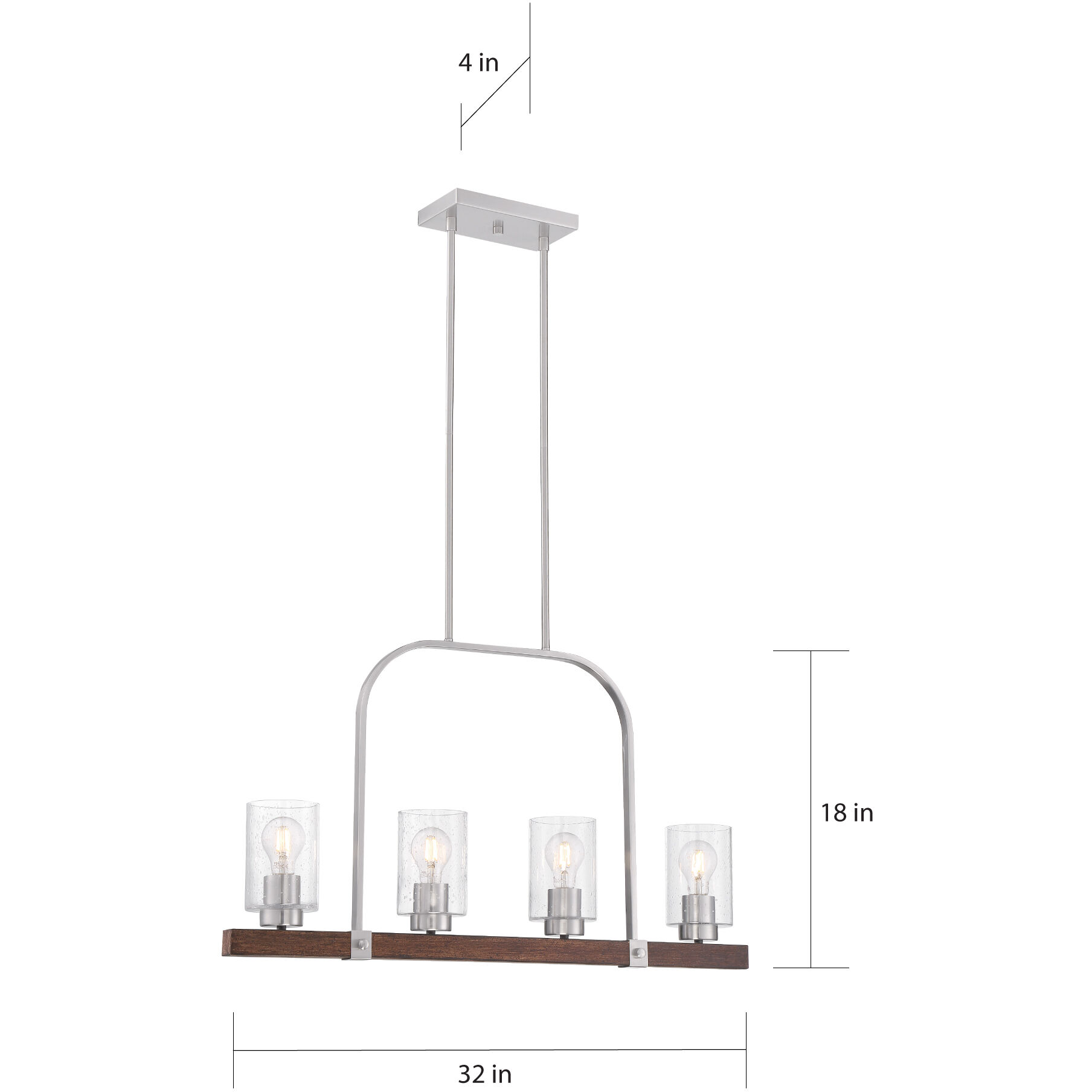 Arabel 4 Light 32 inch Brushed Nickel and Nutmeg Wood Island Pendant Ceiling Light