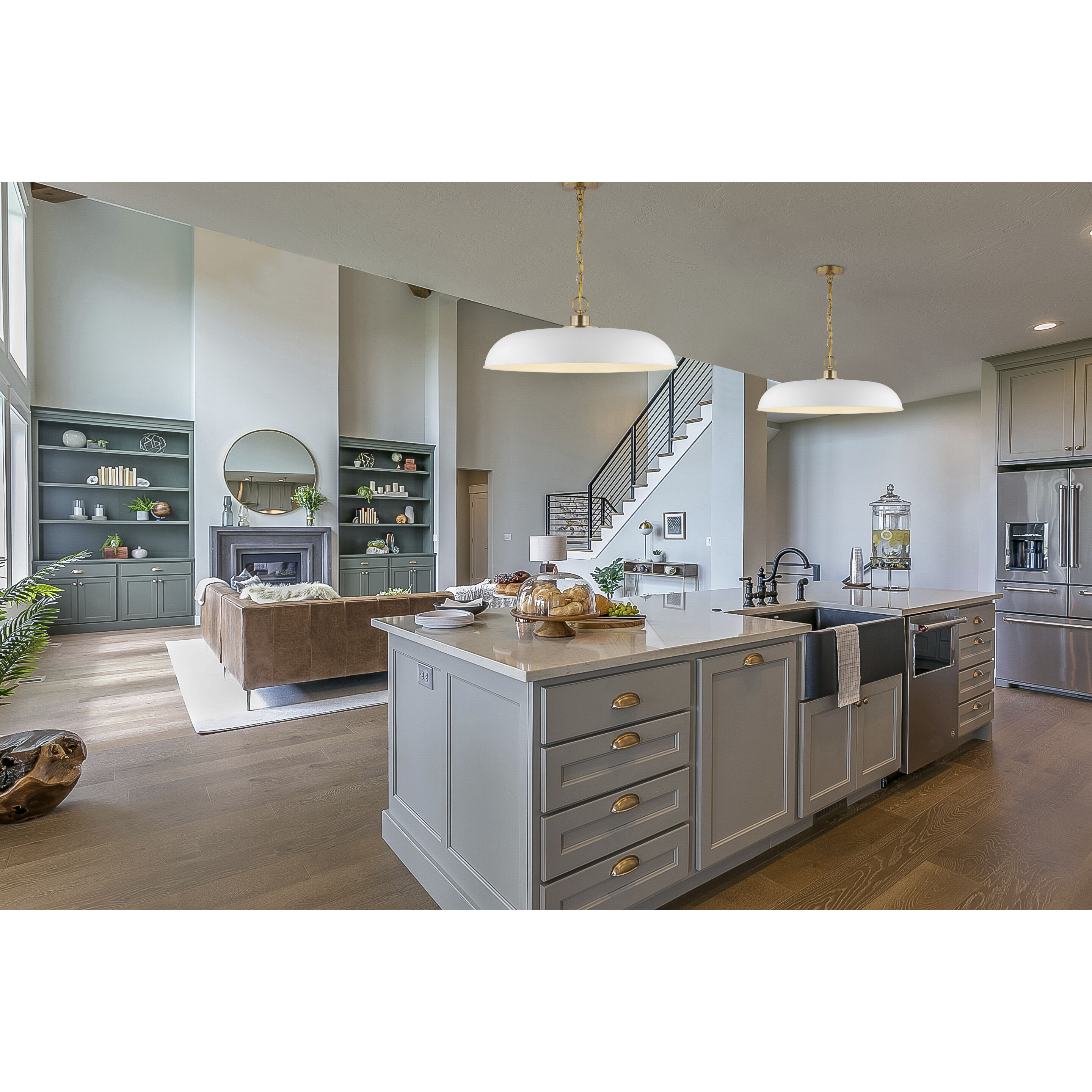 Colony 1 Light 24 inch Matte White/Burnished Brass Pendant Ceiling Light