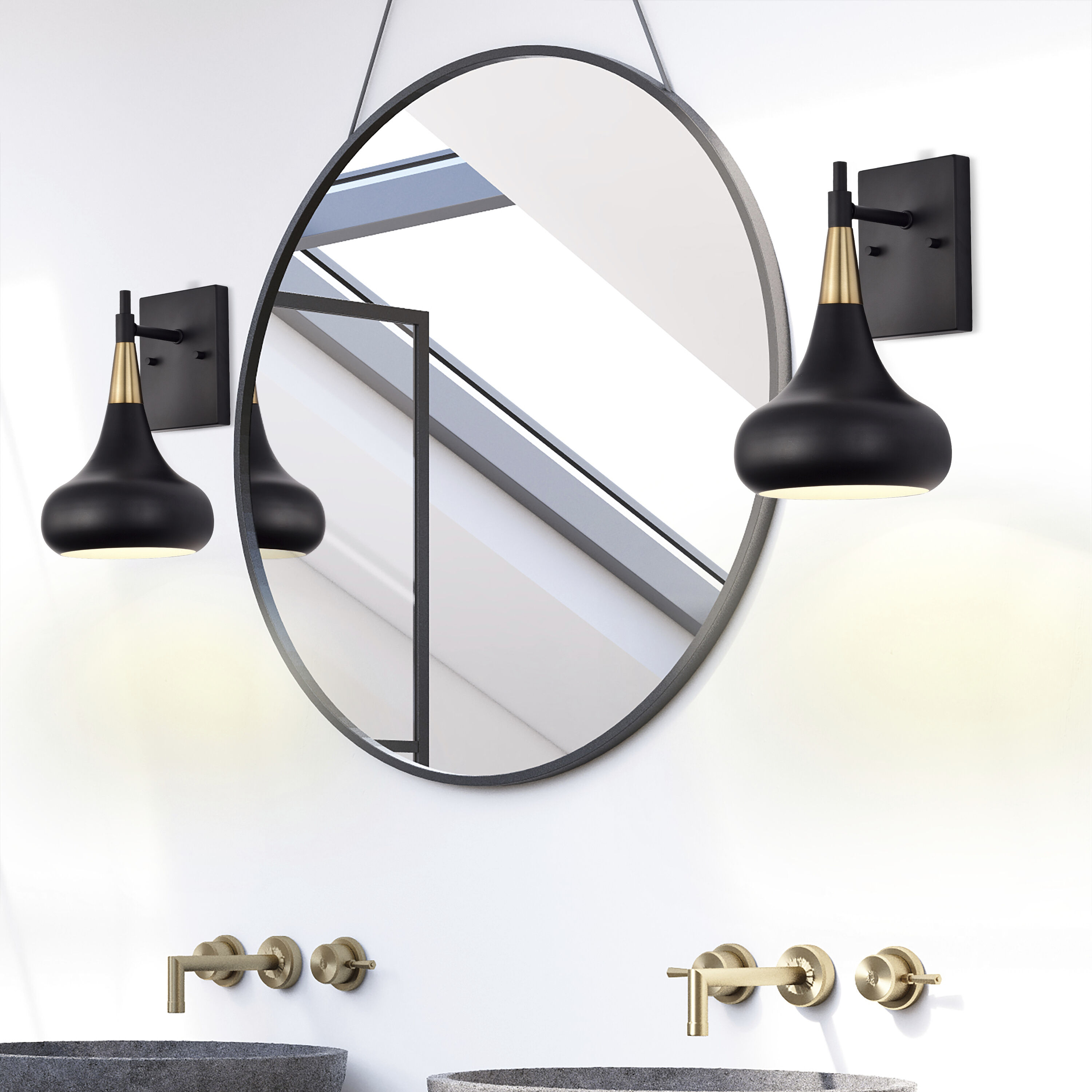 Phoenix 1 Light 7 inch Matte Black/Burnished Brass Bathroom Vanity Lights Wall Light