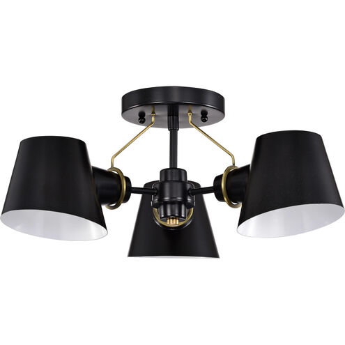 Baxter 3 Light 20 inch Black/Burnished Brass Semi Flush Ceiling Light