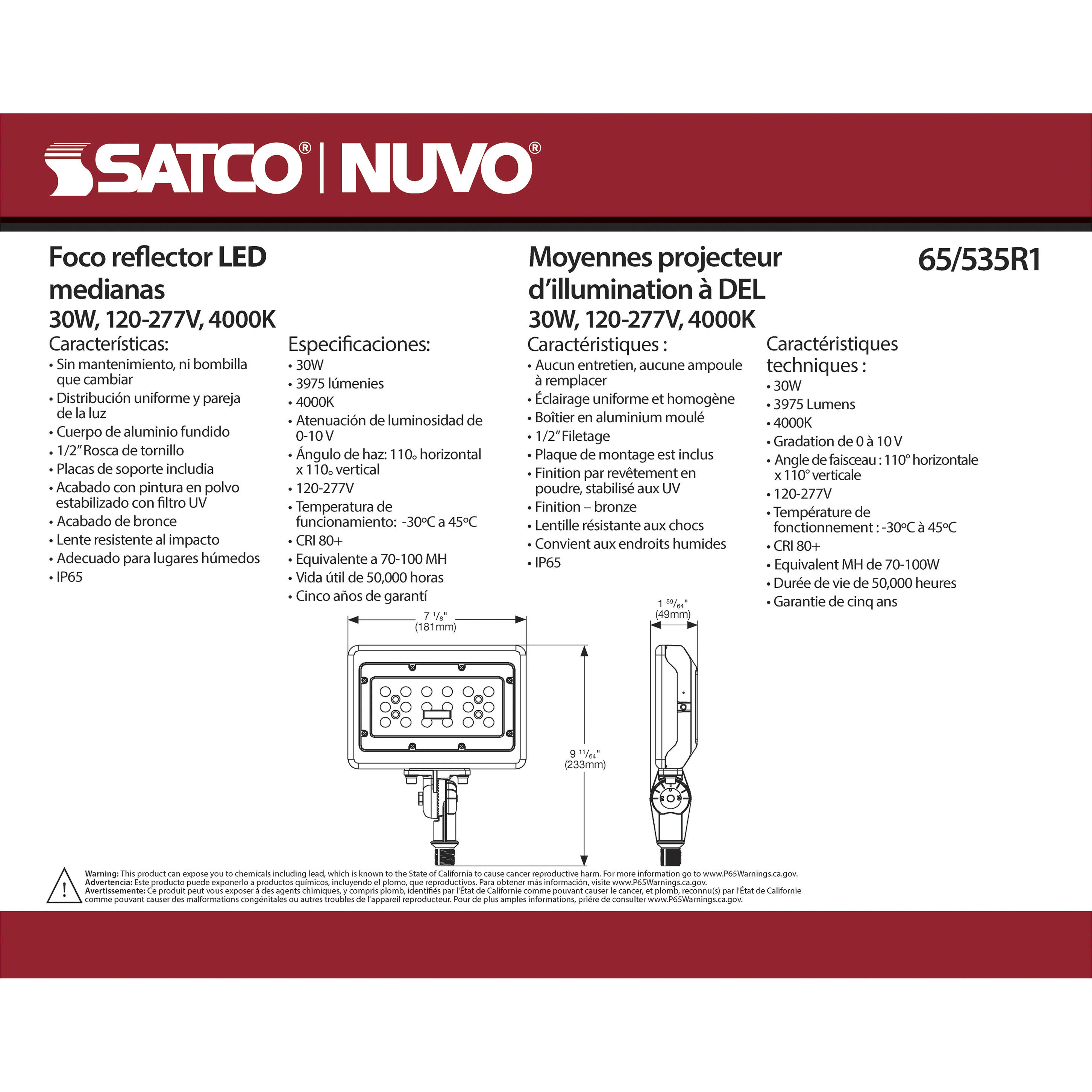 Brentwood LED 2 inch Bronze Flood Light 