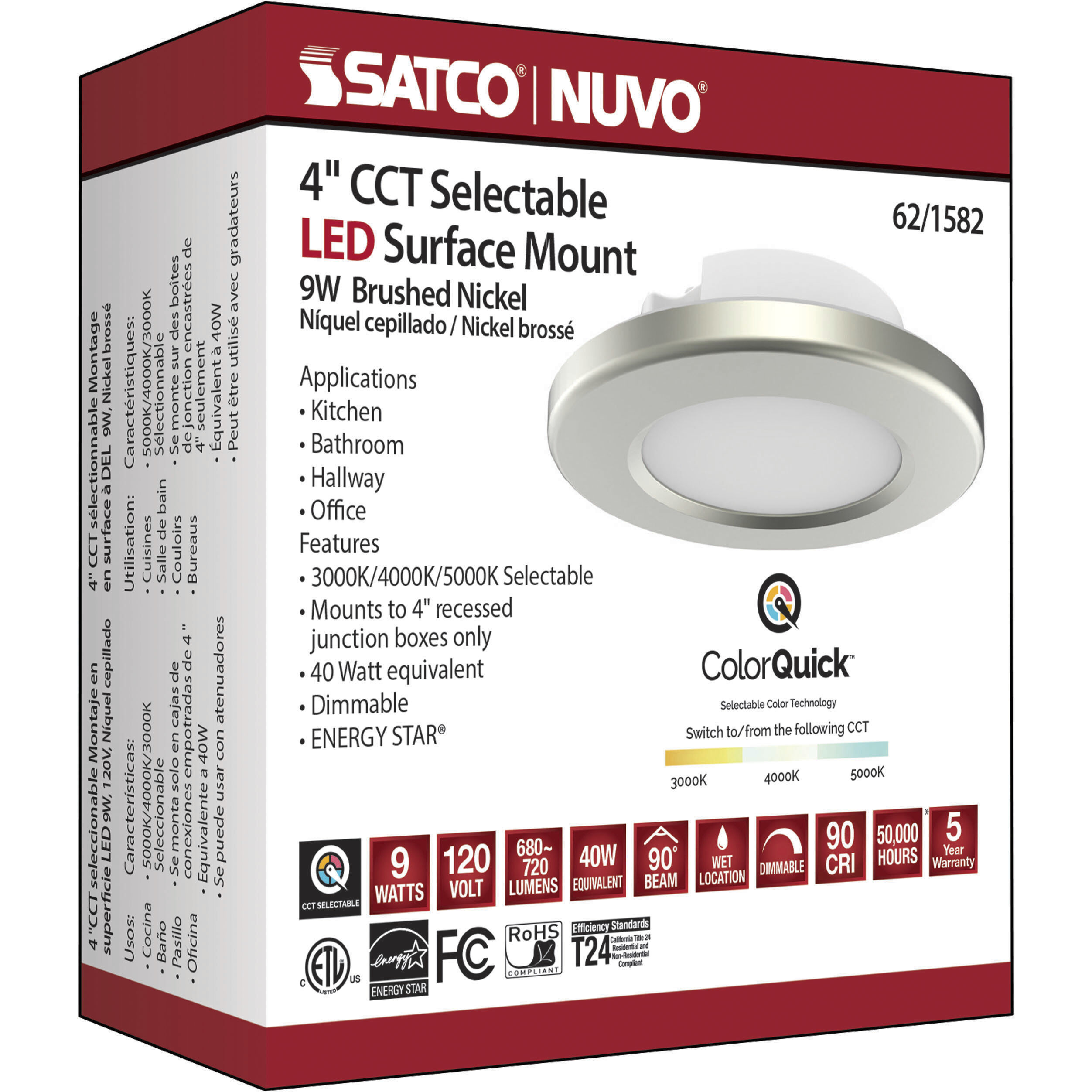 ColorQuick LED 5 inch Brushed Nickel Close-to-Ceiling Ceiling Light, Edge Lit