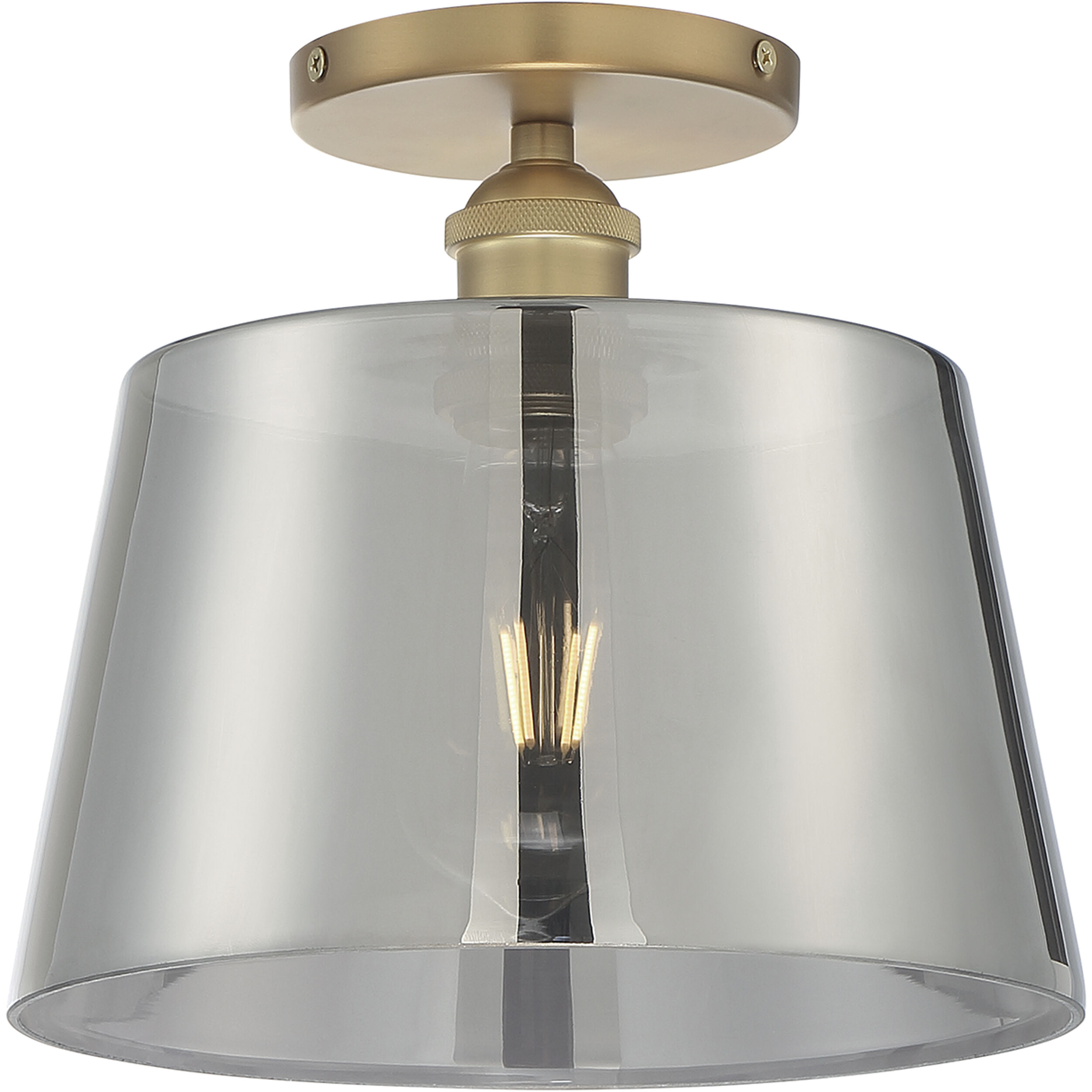 Motif 1 Light 10 inch Brushed Brass and Smoked Glass Semi Flush Mount Fixture Ceiling Light