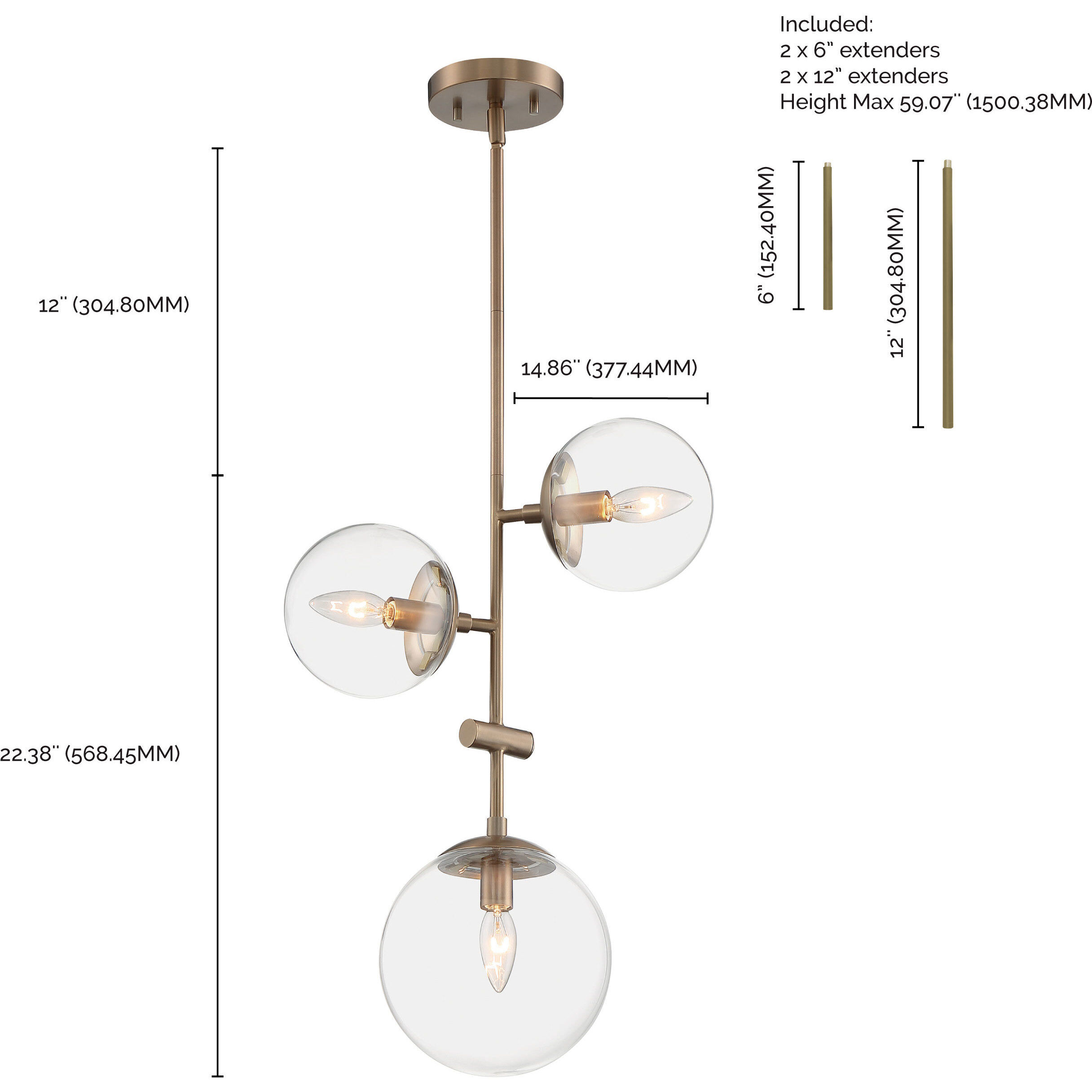 Sky 3 Light 15 inch Burnished Brass Pendant Ceiling Light