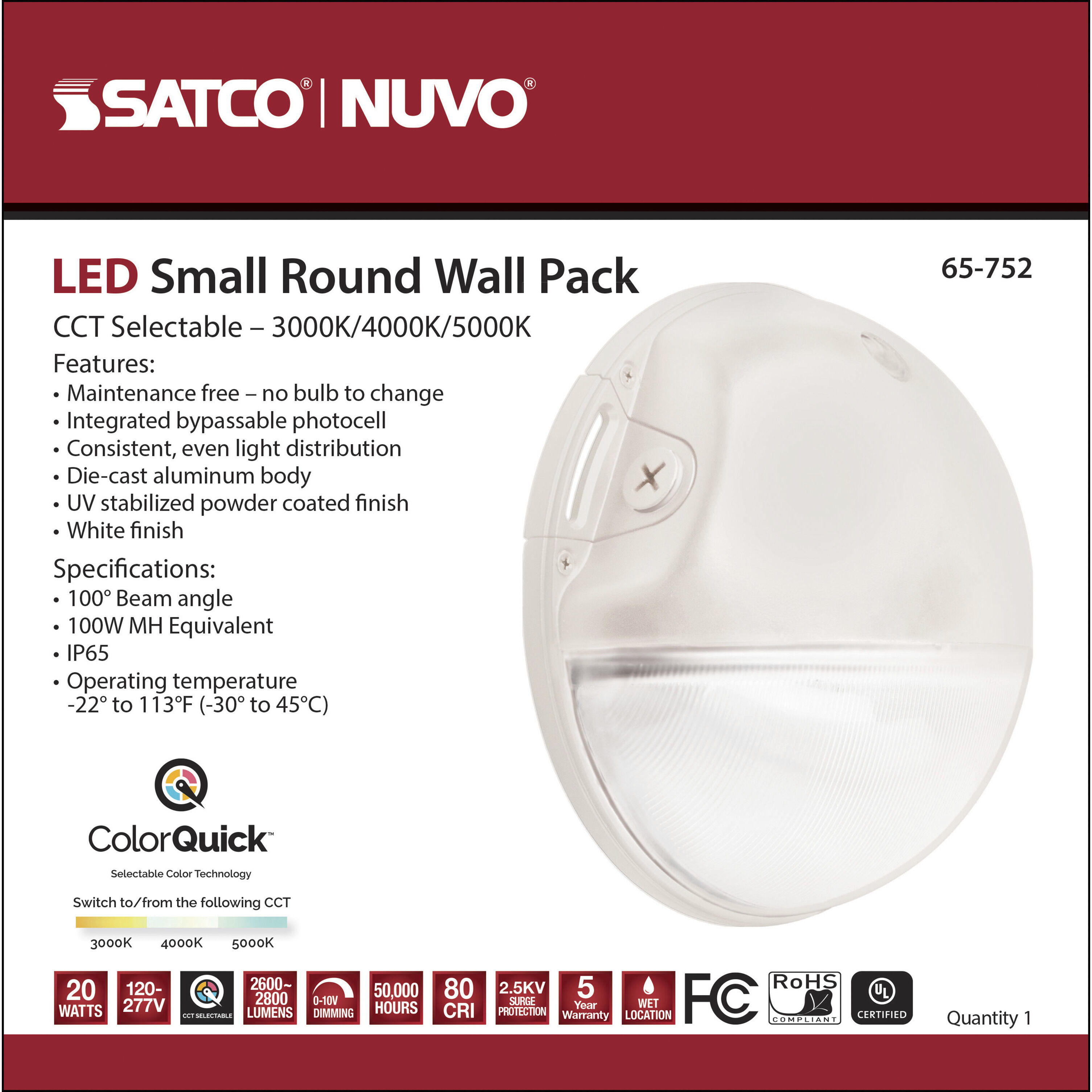 Brentwood LED 9 inch White Outdoor Wall Pack