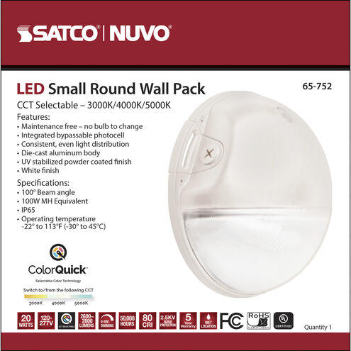 Brentwood LED 9 inch White Outdoor Wall Pack