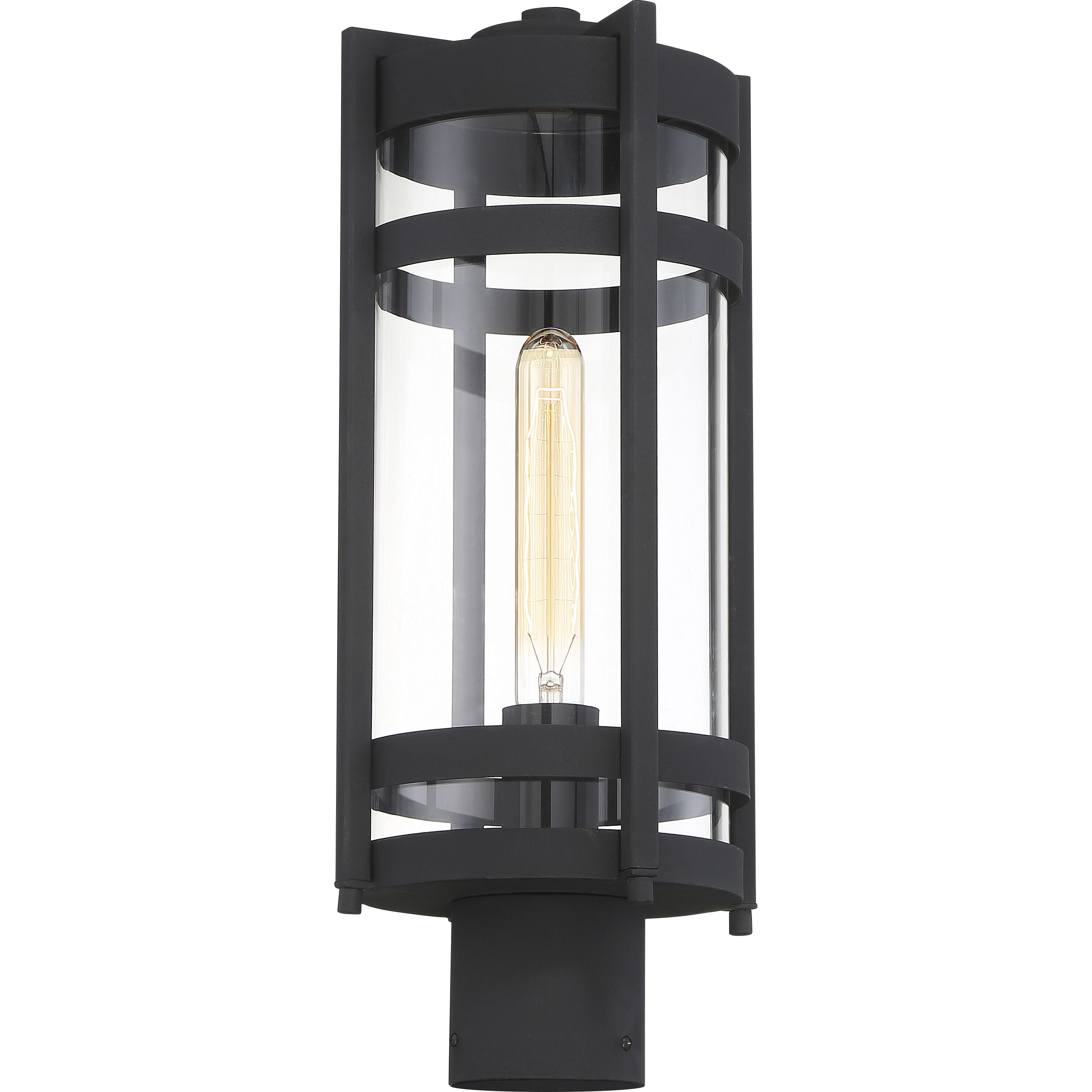 Tofino 1 Light 18 inch Textured Black and Clear Seeded Outdoor Post Lantern