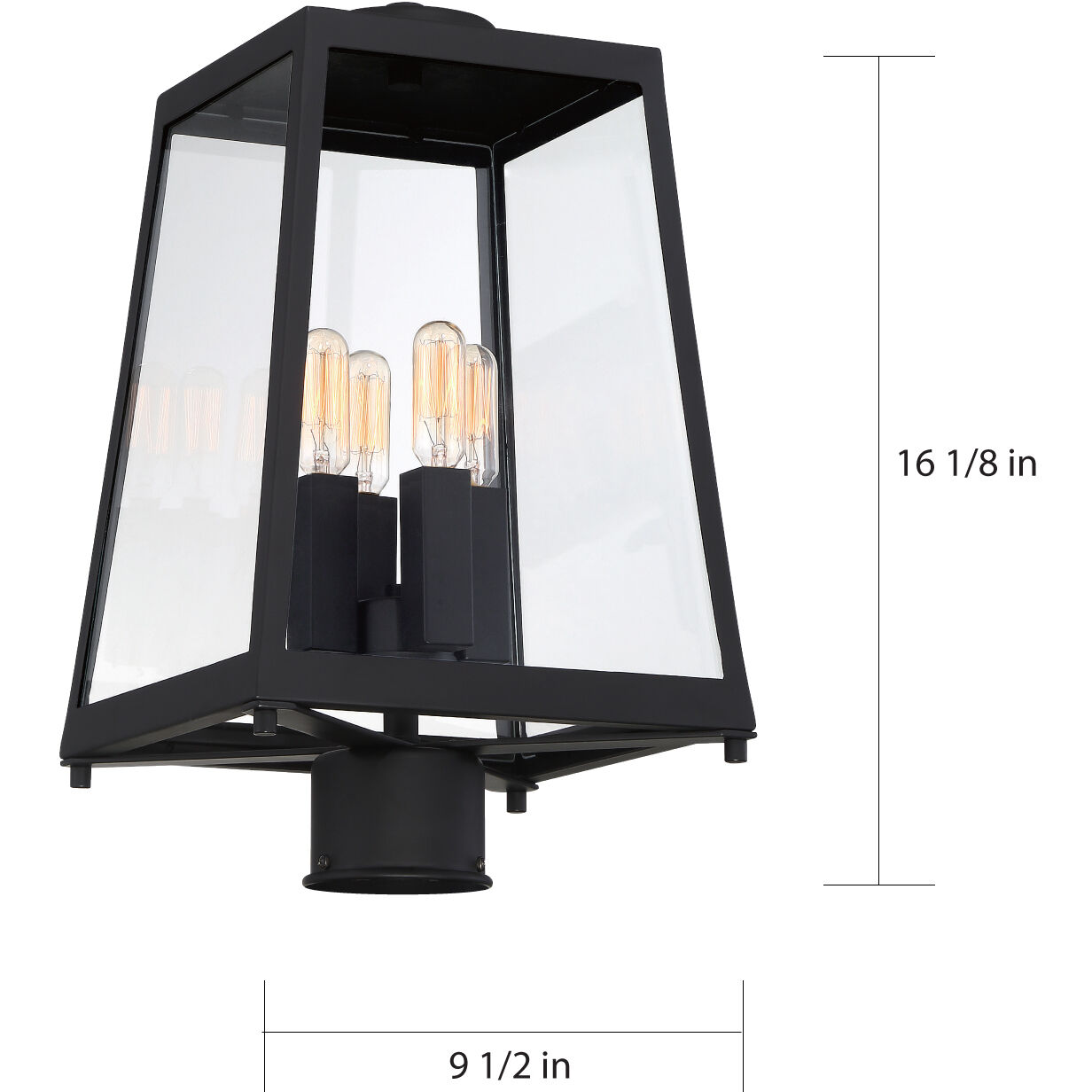 Halifax 4 Light 16 inch Matte Black and Glass Outdoor Post Lantern