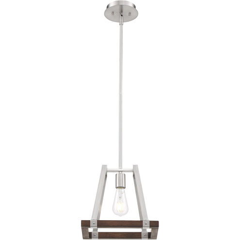 Outrigger 1 Light 8.5 inch Brushed Nickel and Nutmeg Wood Mini Pendant Ceiling Light
