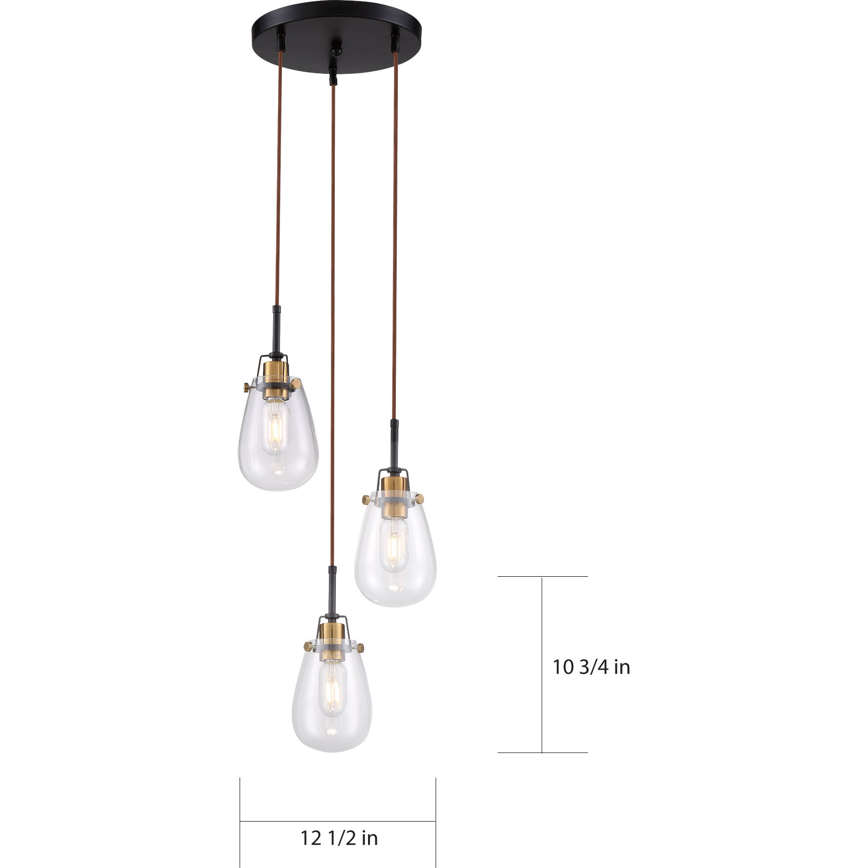 Toleo 3 Light 12.5 inch Black and Vintage Brass Accents Chandelier Ceiling Light