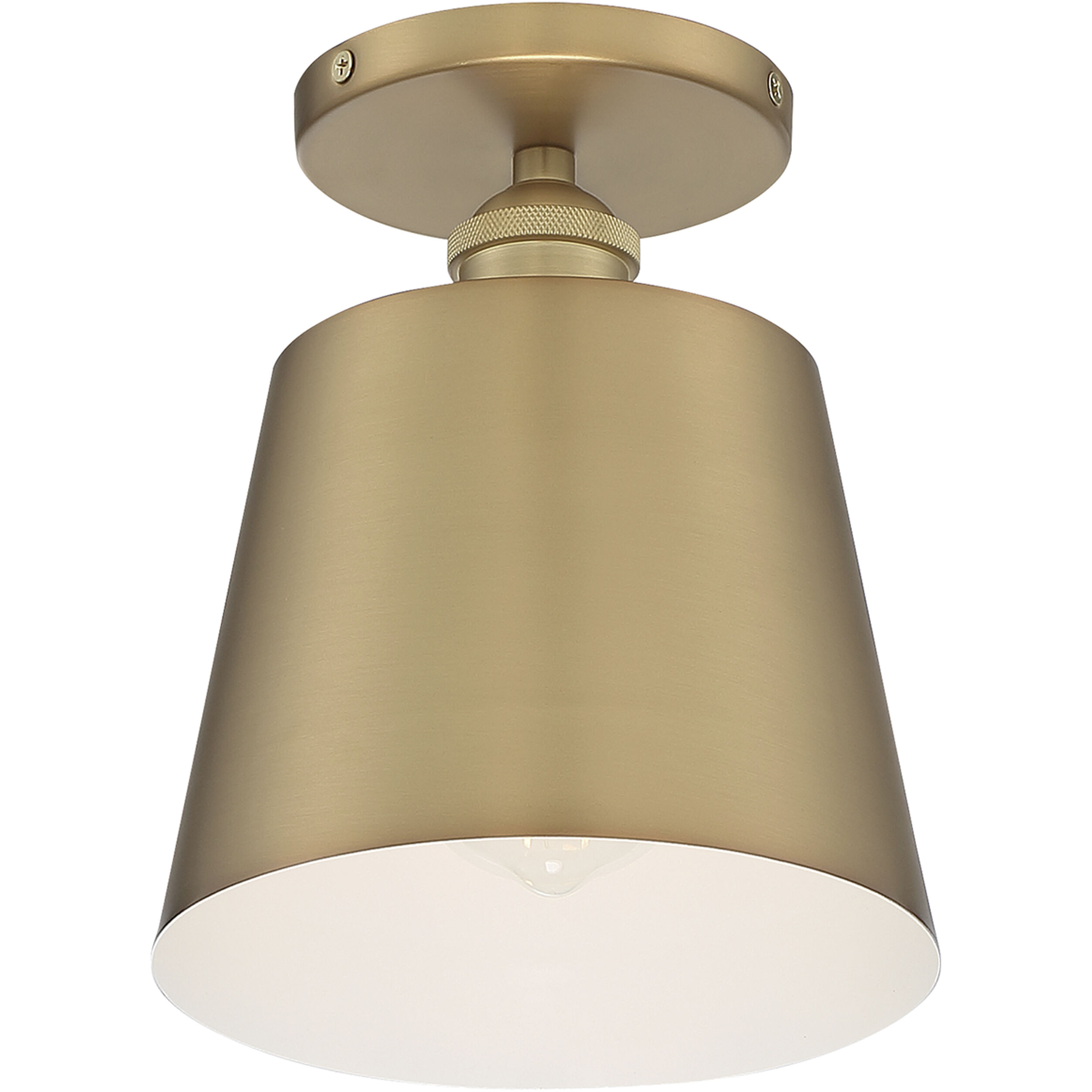 Motif 1 Light 7 inch Brushed Brass and White Accents Semi Flush Mount Fixture Ceiling Light