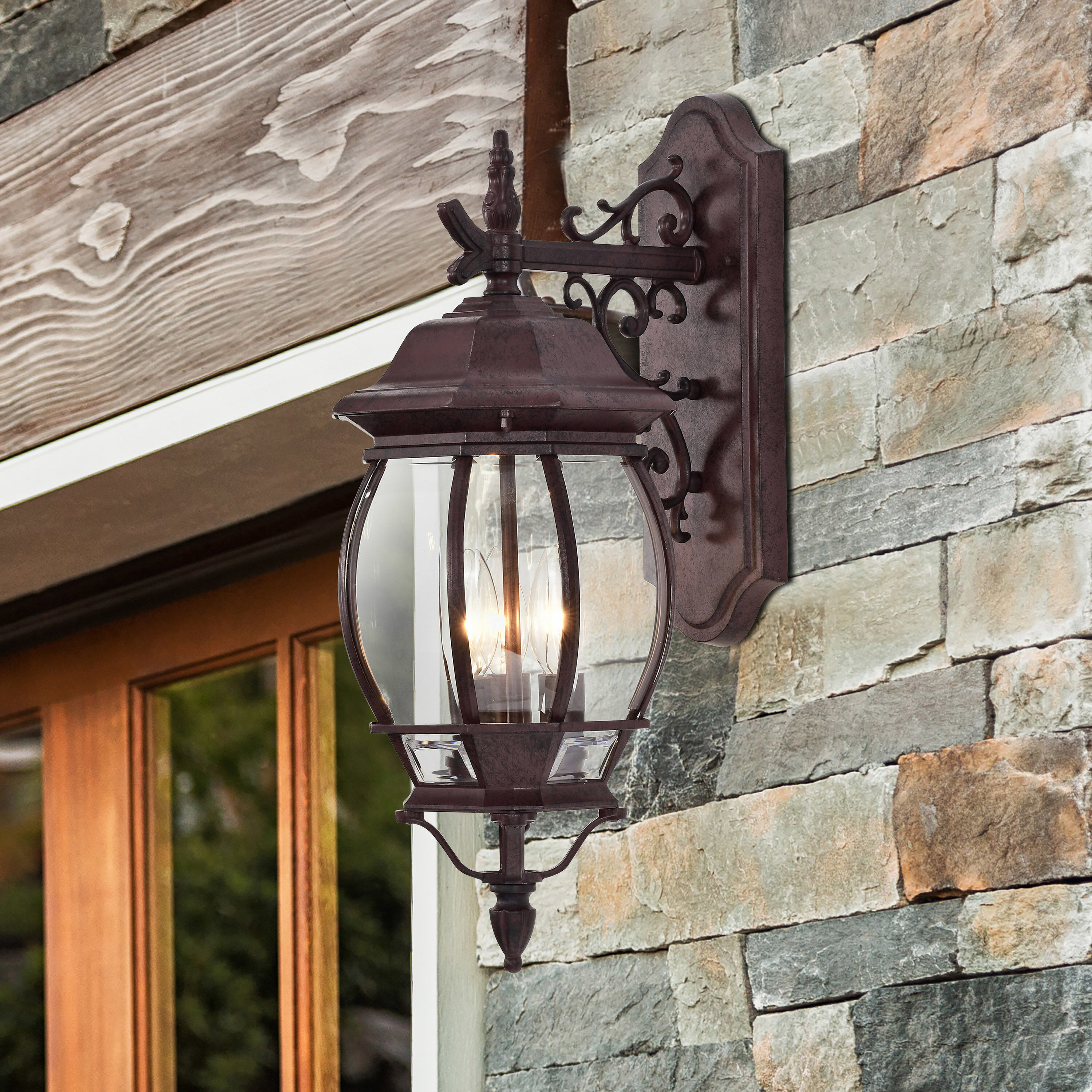 Central Park 3 Light 23 inch Old Bronze Outdoor Wall Lantern