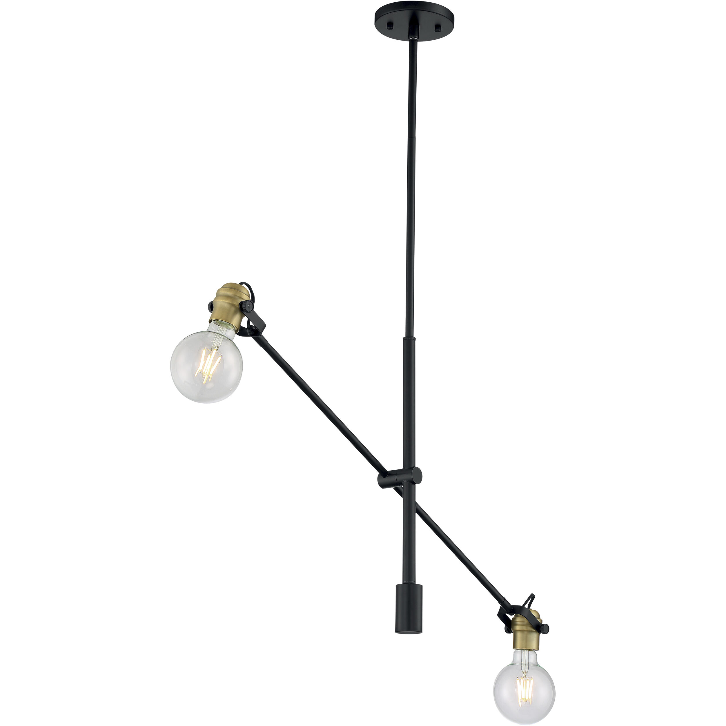 Mantra 2 Light 4.75 inch Black and Brass Accents Pendant Ceiling Light