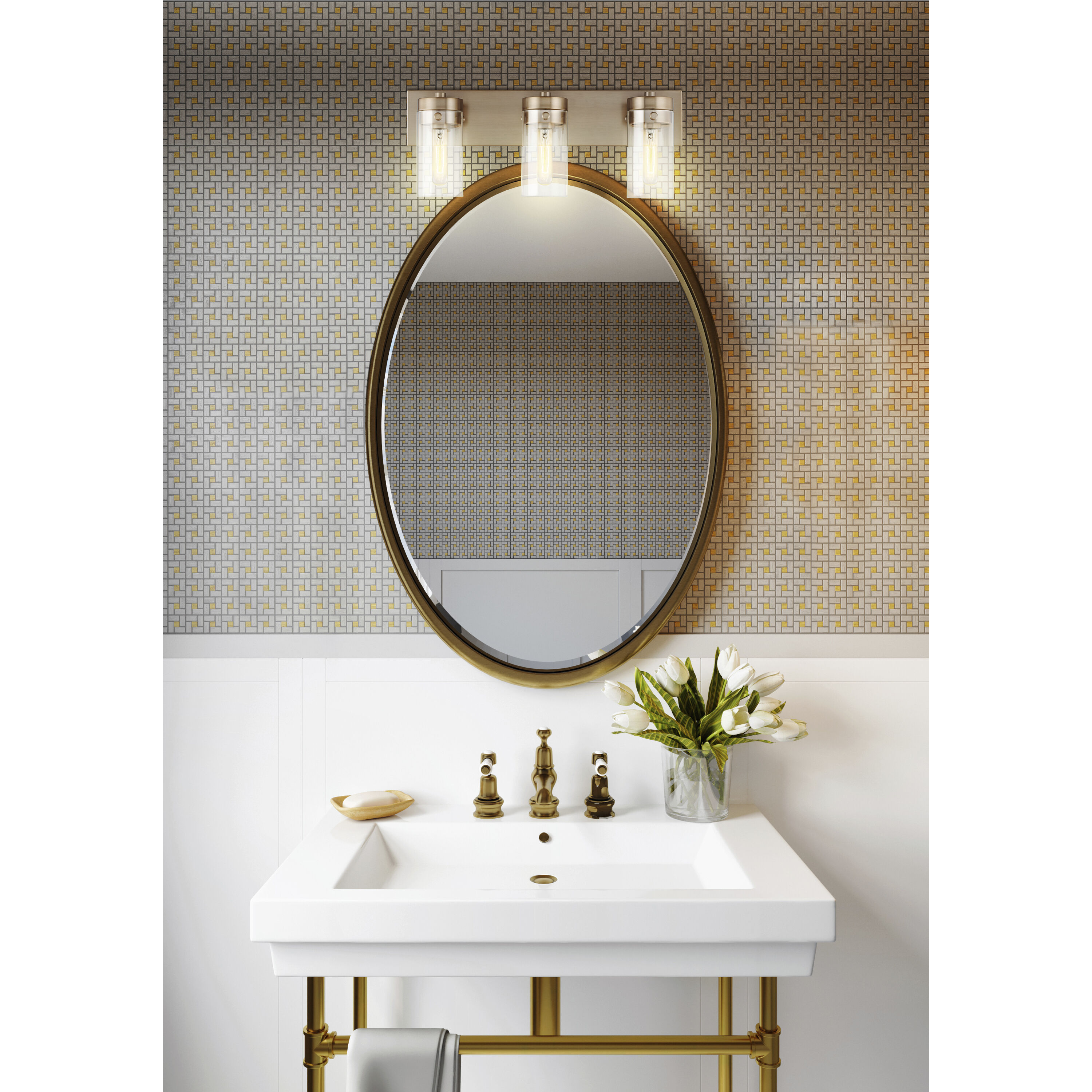 Intersection 3 Light 22 inch Burnished Brass Bathroom Vanity Lights Wall Light