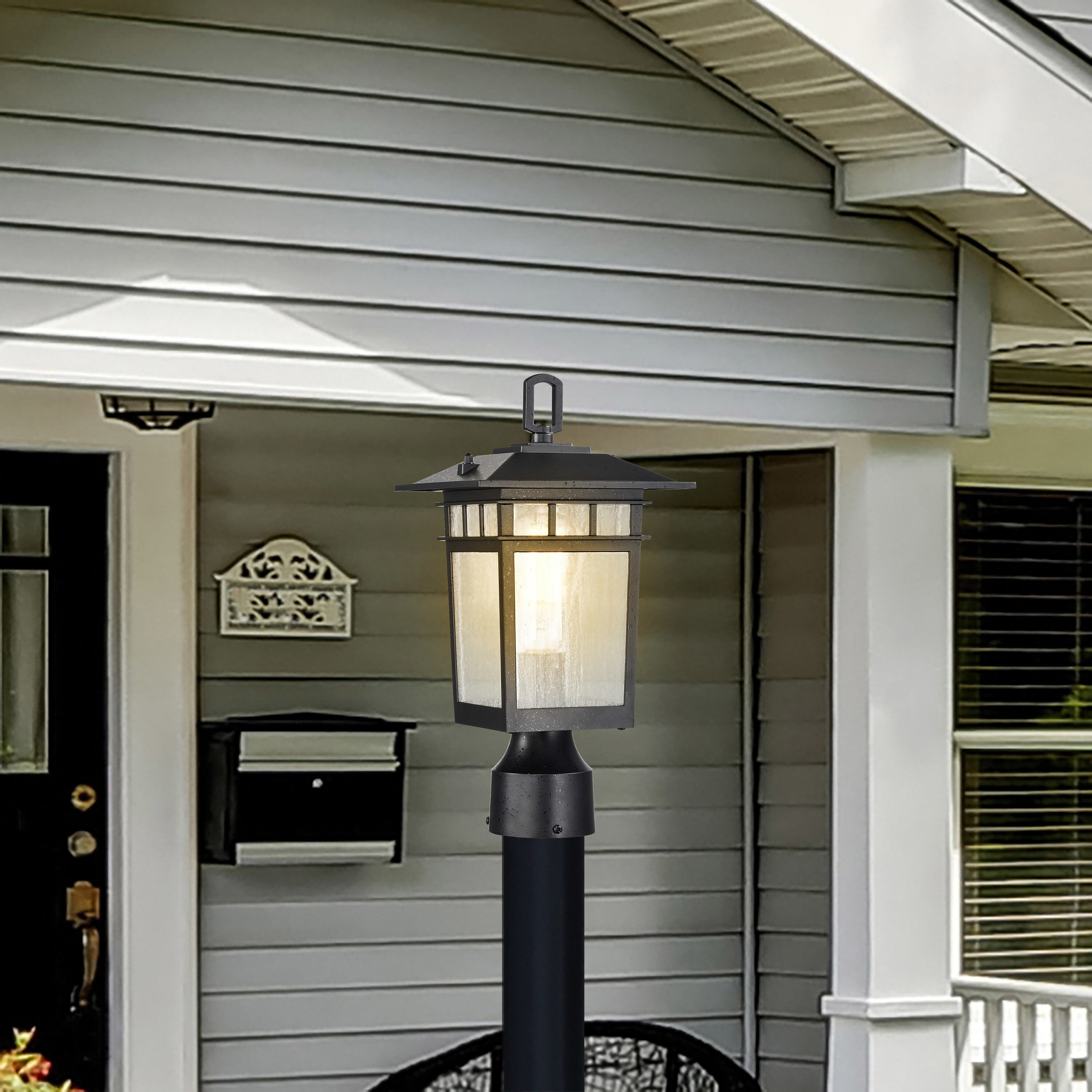 Cove Neck 14 inch Textured Black Post Lantern, Small