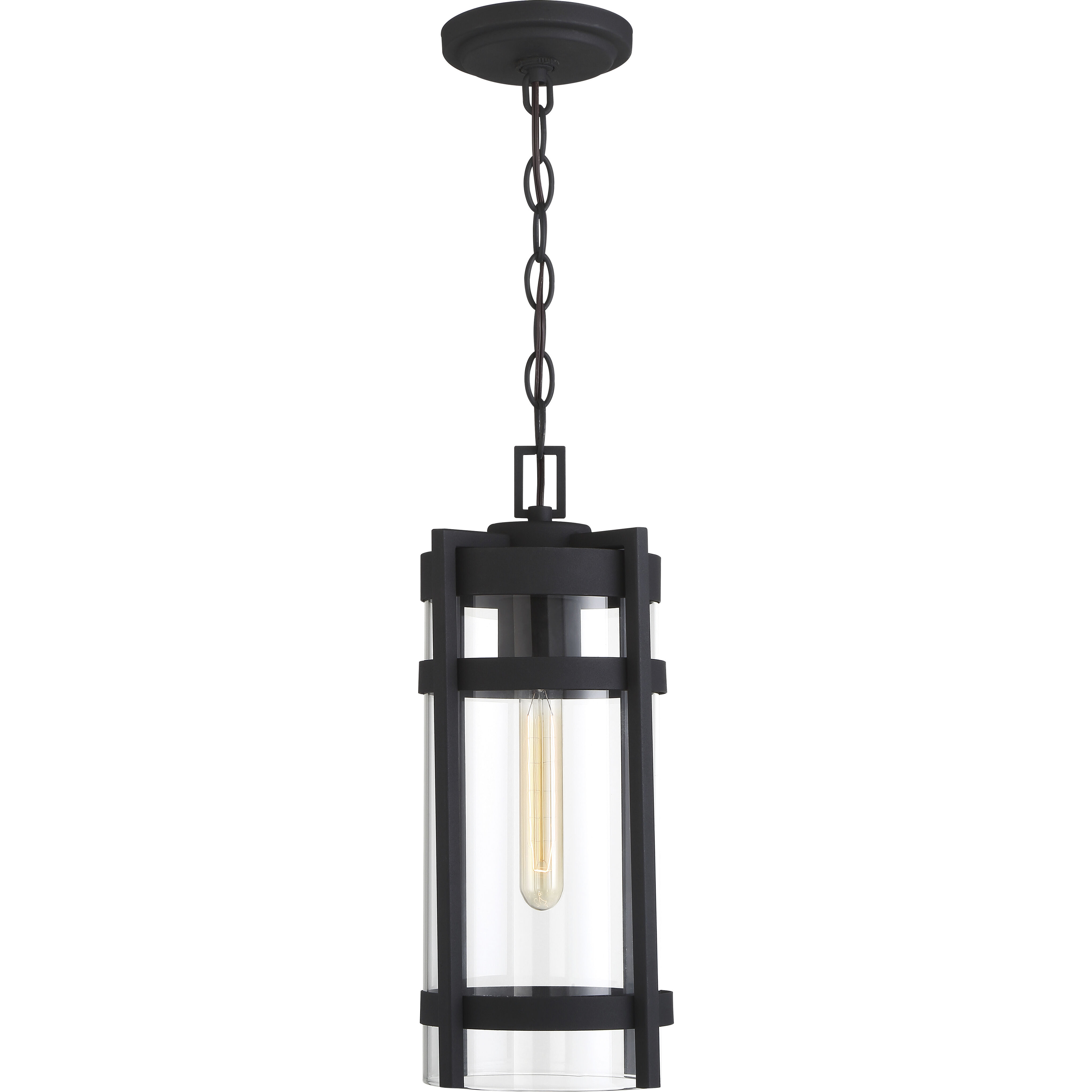 Tofino 1 Light 7 inch Textured Black and Clear Seeded Outdoor Hanging Lantern