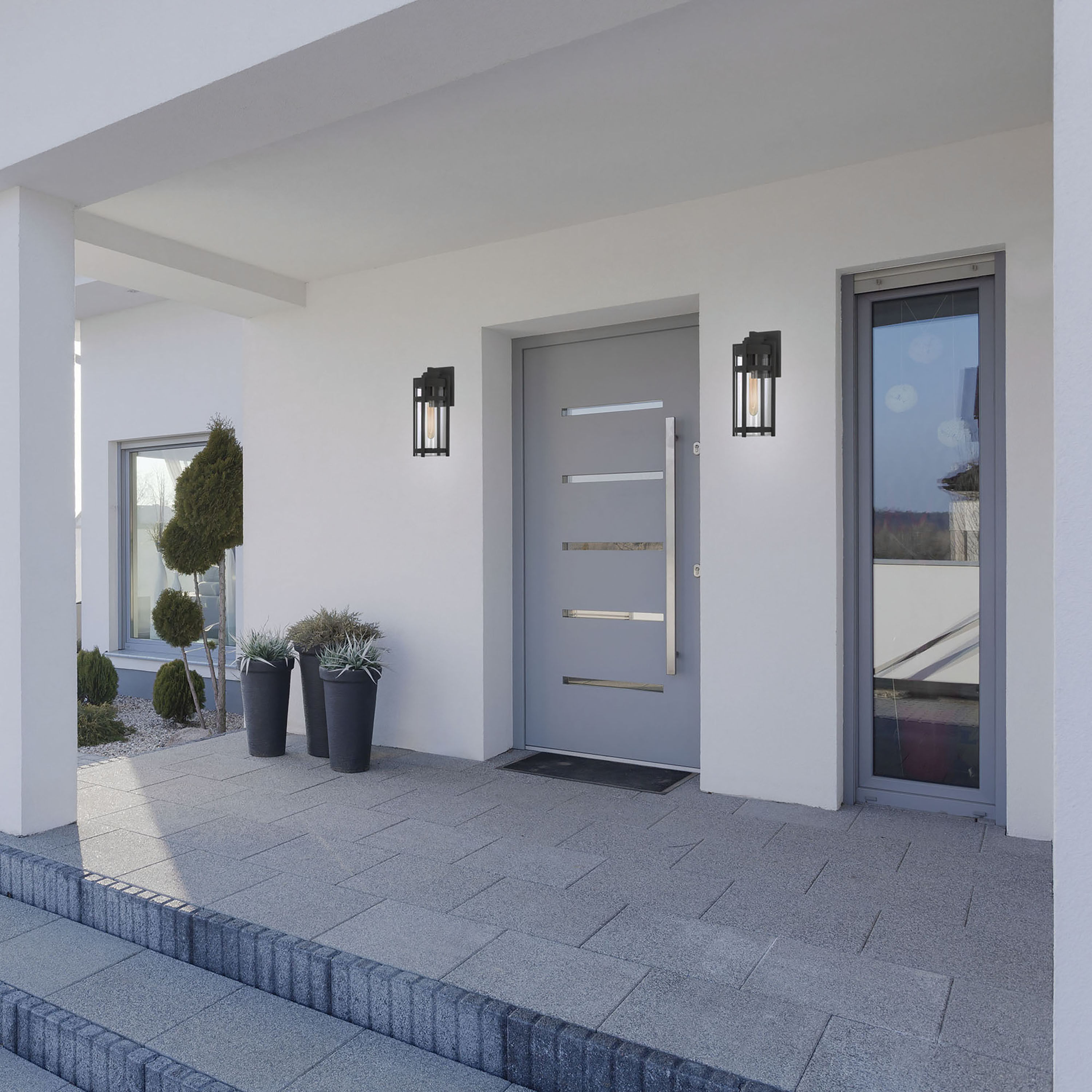 Tofino 1 Light 15 inch Textured Black and Clear Seeded Outdoor Wall Lantern, Medium