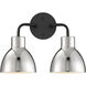 Sloan 2 Light 14 inch Matte Black and Polished Nickel Vanity Light Wall Light