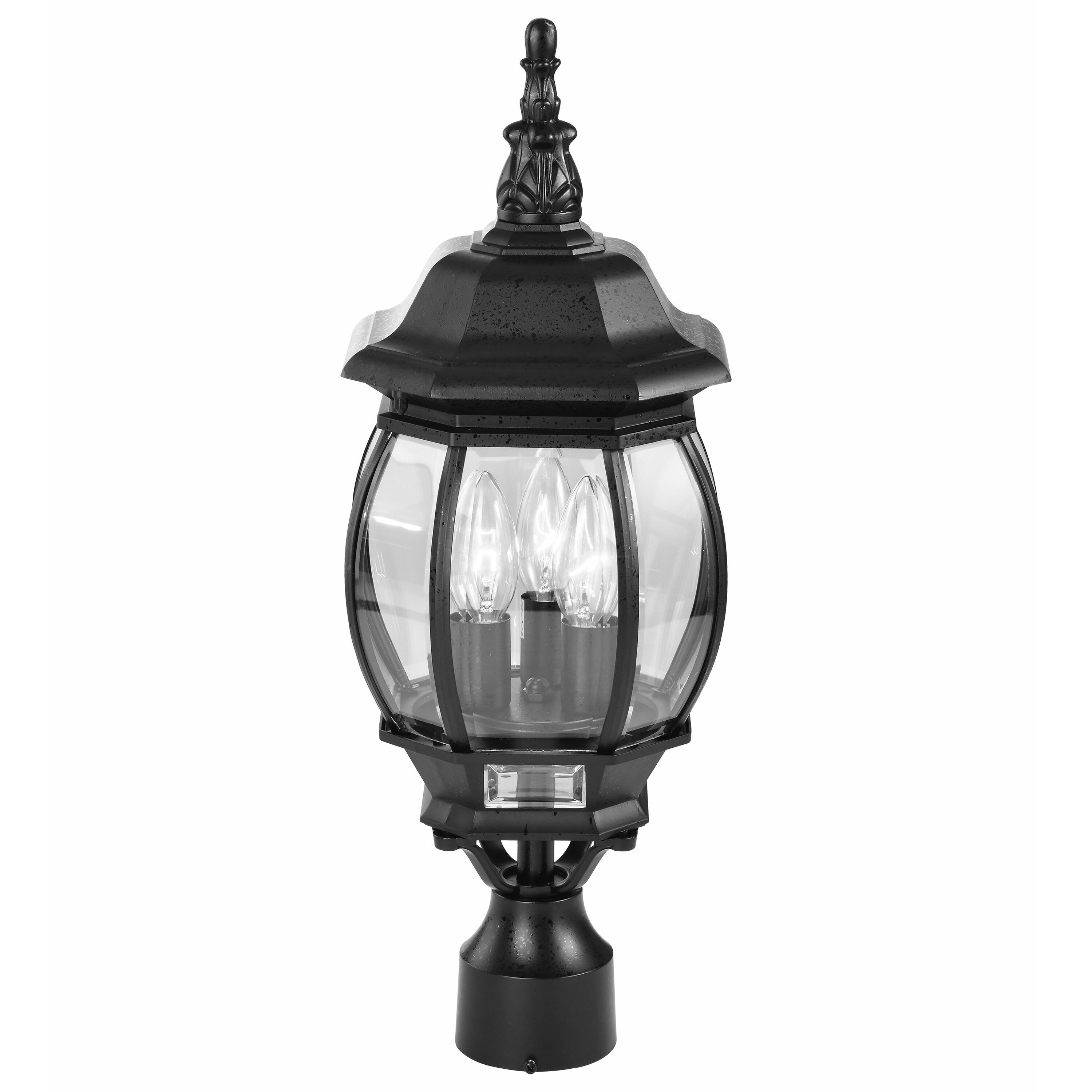 Central Park 3 Light 21 inch Textured Black Outdoor Post Lantern