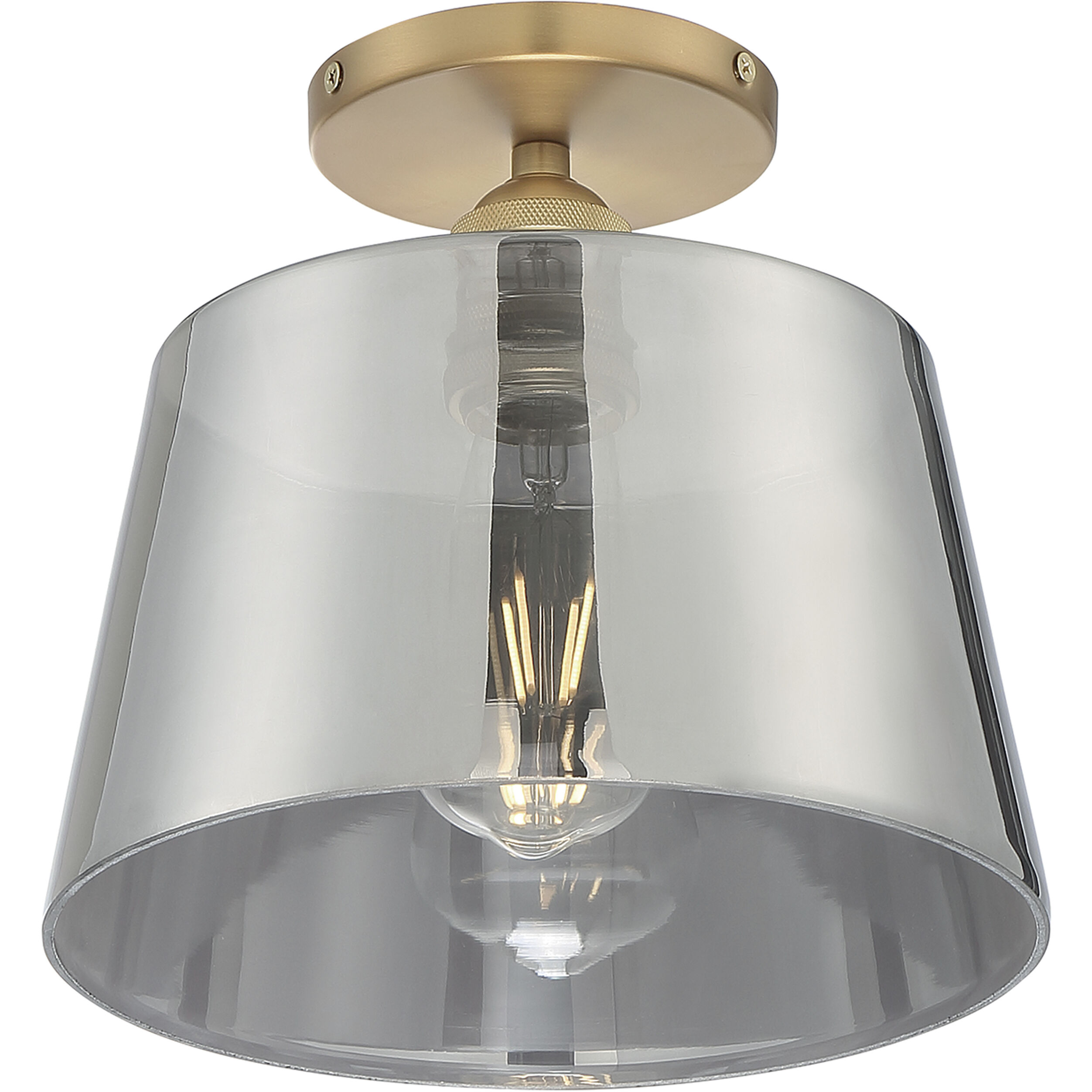 Motif 1 Light 10 inch Brushed Brass and Smoked Glass Semi Flush Mount Fixture Ceiling Light