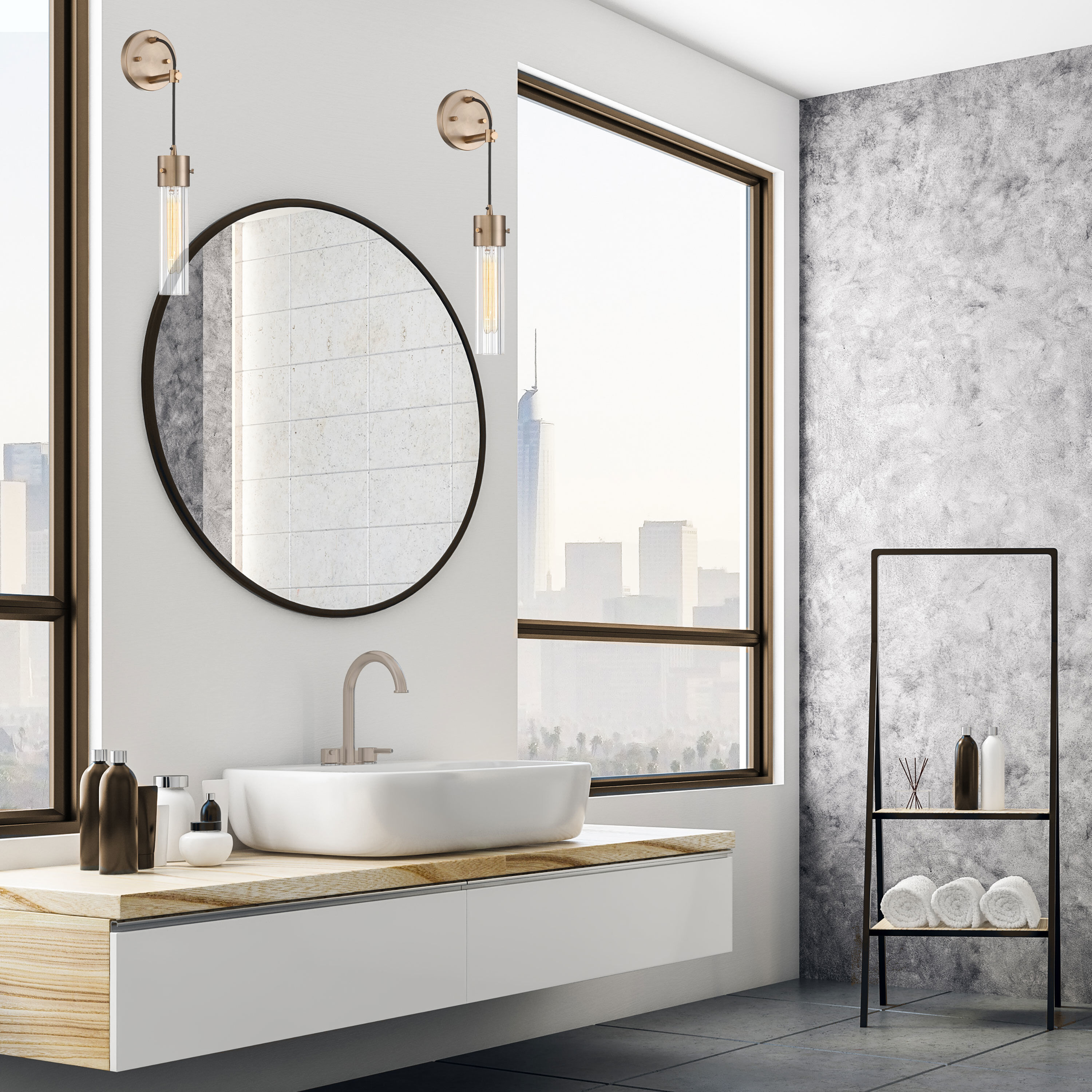 Eaves 1 Light 5 inch Copper Brushed Brass and Clear Ribbed Wall Sconce Wall Light