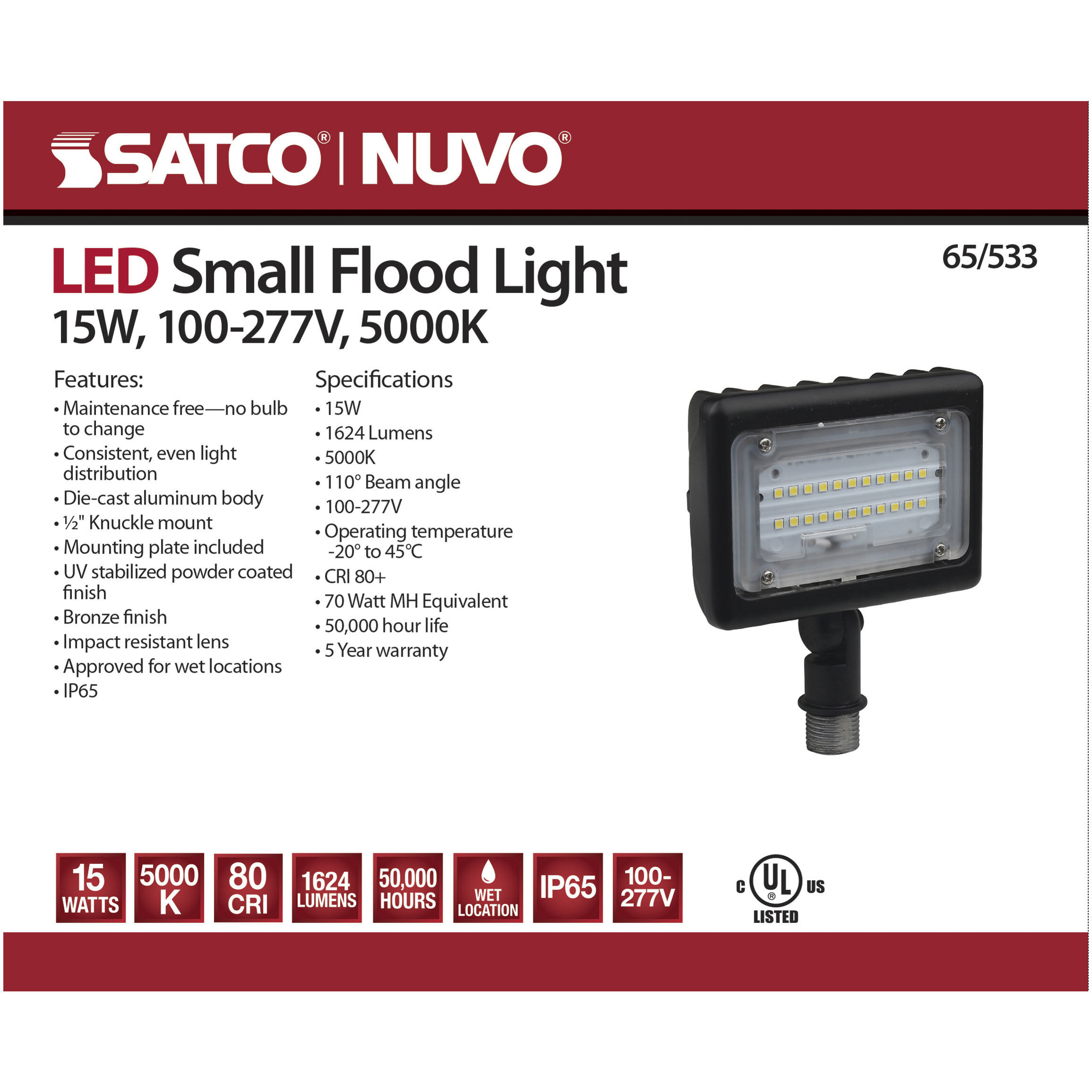 Brentwood LED 2 inch Bronze Outdoor Flood Light, Small