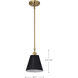 Dover 1 Light 7 inch Black/Vintage Brass Pendant Ceiling Light