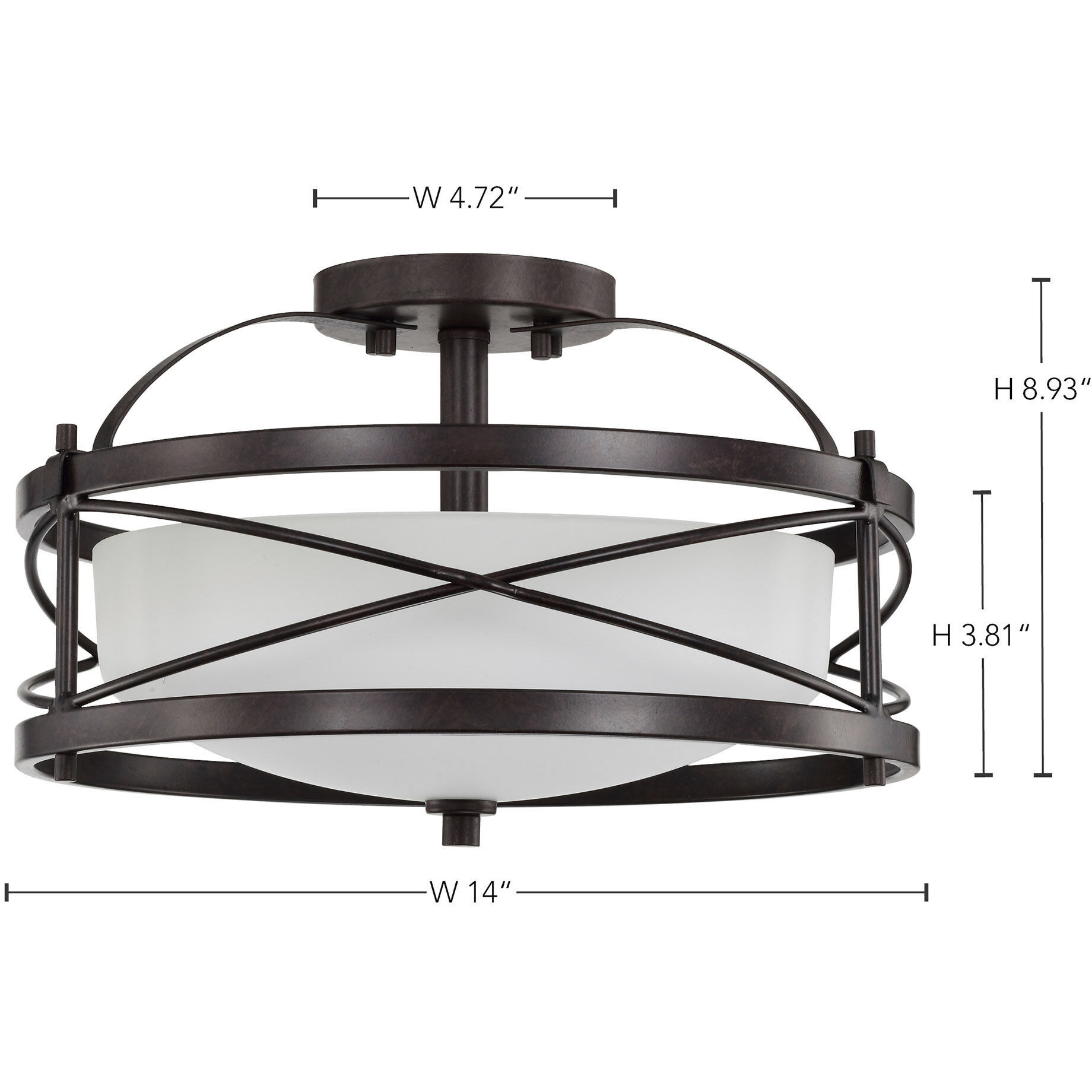 Ginger 2 Light 14 inch Old Bronze Semi Flush Mount Ceiling Light