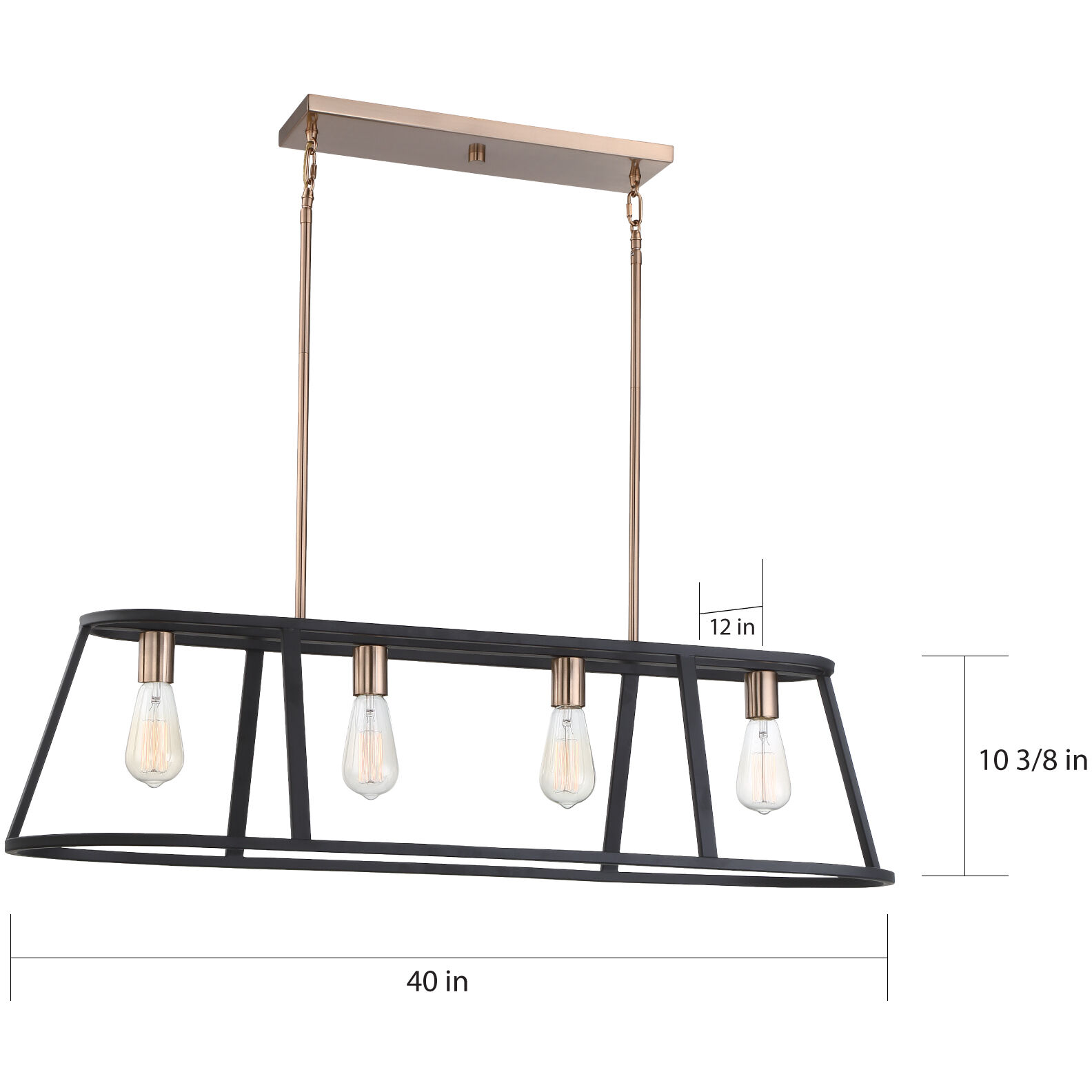 Chassis 4 Light 40 inch Copper Brushed Brass and Matte Black Island Pendant Ceiling Light
