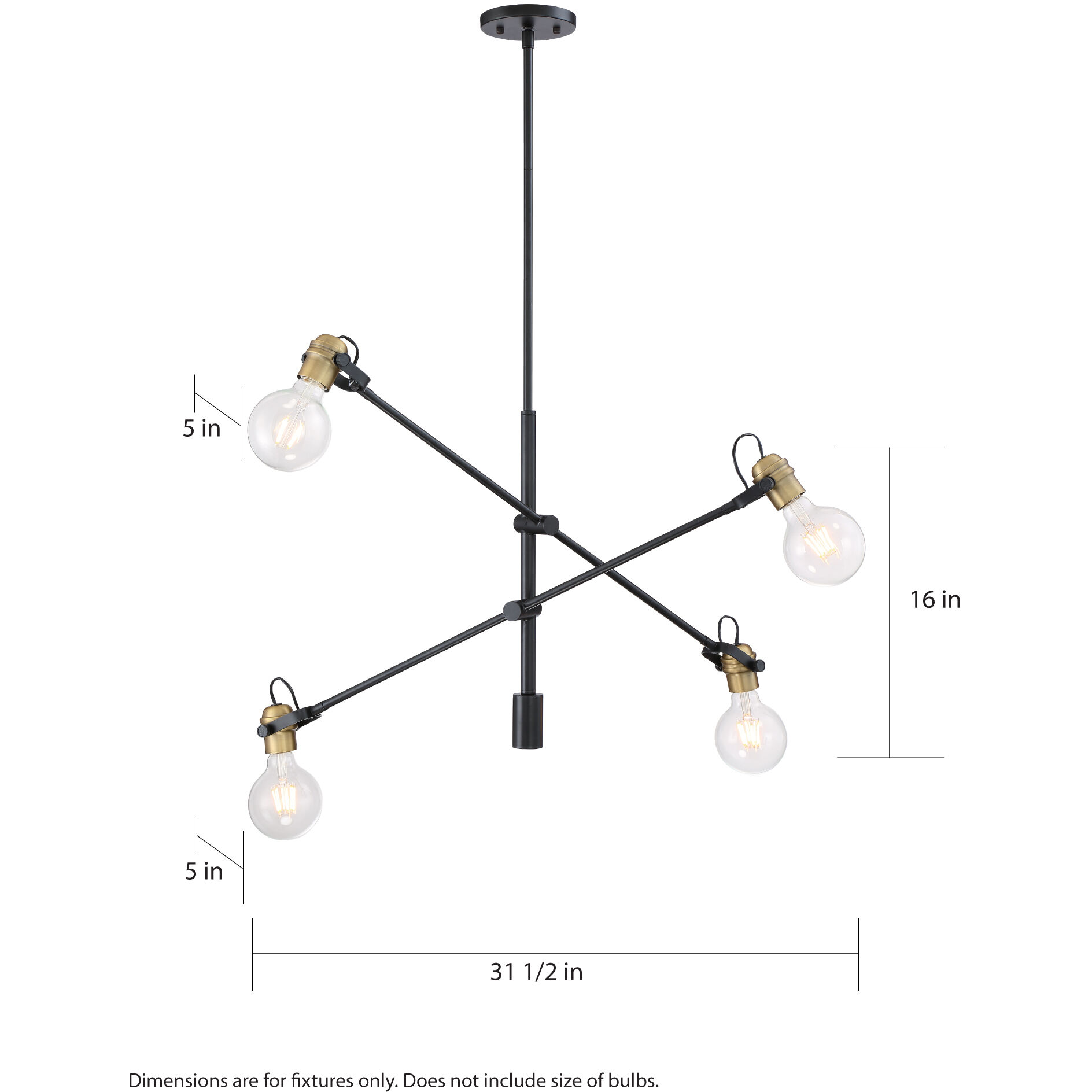 Mantra 4 Light 5 inch Black and Brushed Brass Pendant Ceiling Light