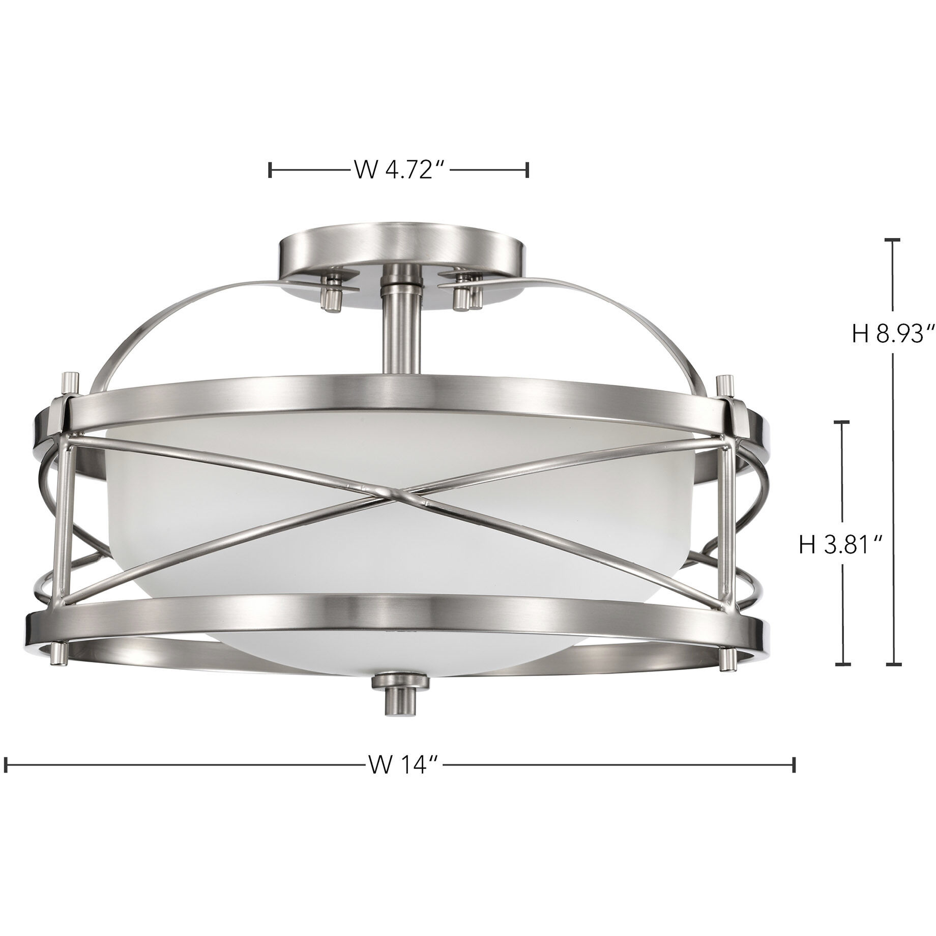 Ginger 2 Light 14 inch Brushed Nickel Semi Flush Mount Ceiling Light