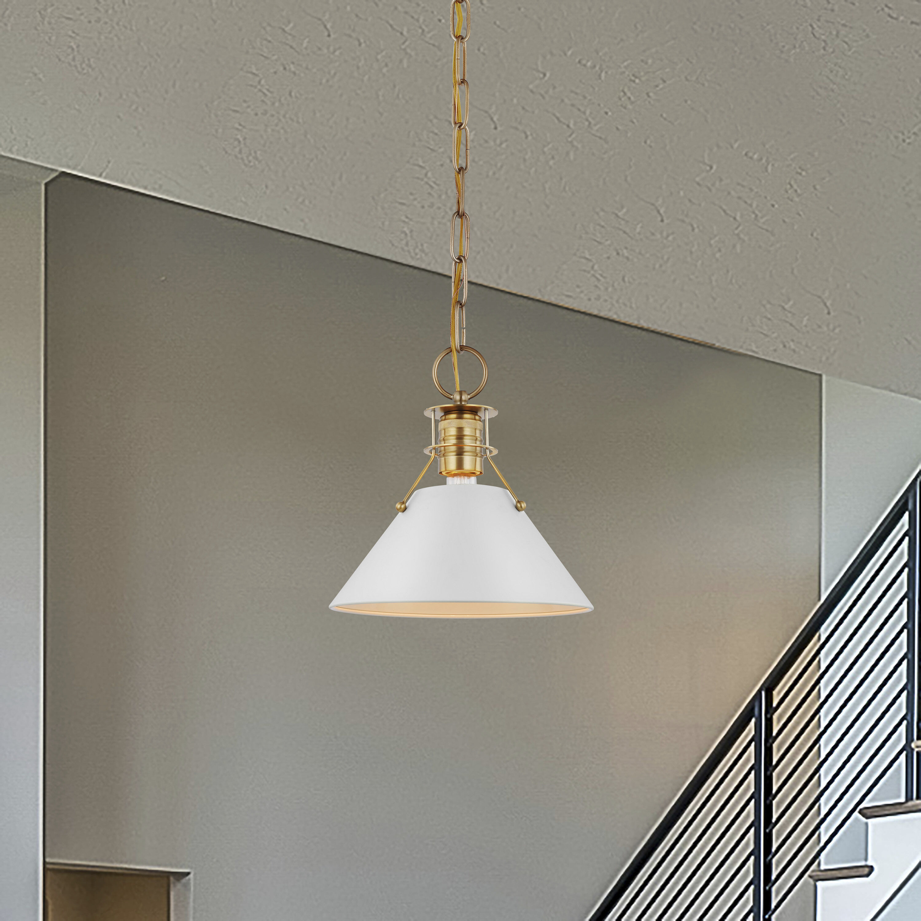 Outpost 1 Light 9.5 inch Matte White/Burnished Brass Pendant Ceiling Light