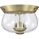 Boliver 3 Light 13.5 inch Vintage Brass Flush Mount Ceiling Light