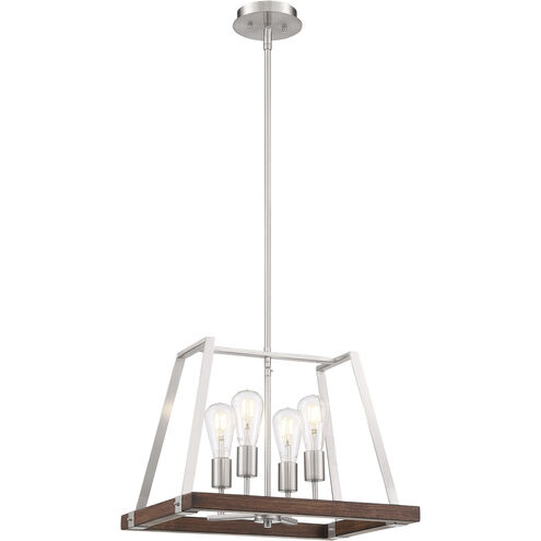 Outrigger 4 Light 14.25 inch Brushed Nickel and Nutmeg Wood Pendant Ceiling Light
