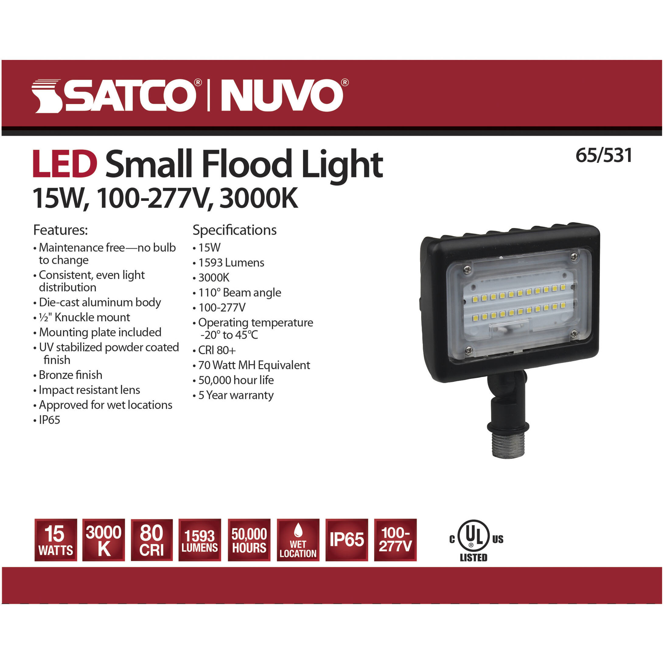 Brentwood LED 2 inch Bronze Outdoor Flood Light, Small