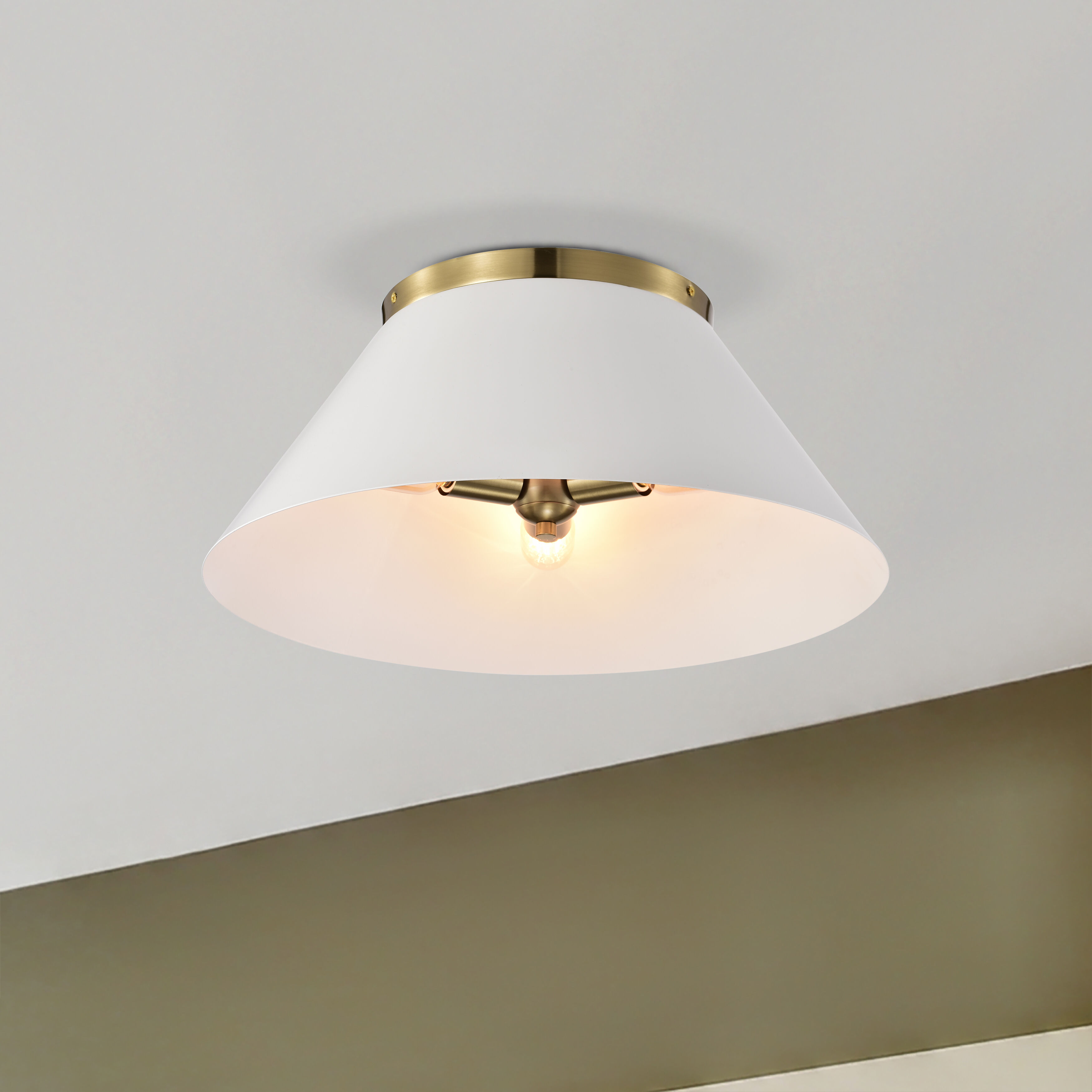 Dover 3 Light 20 inch White/Vintage Brass Flush Ceiling Light