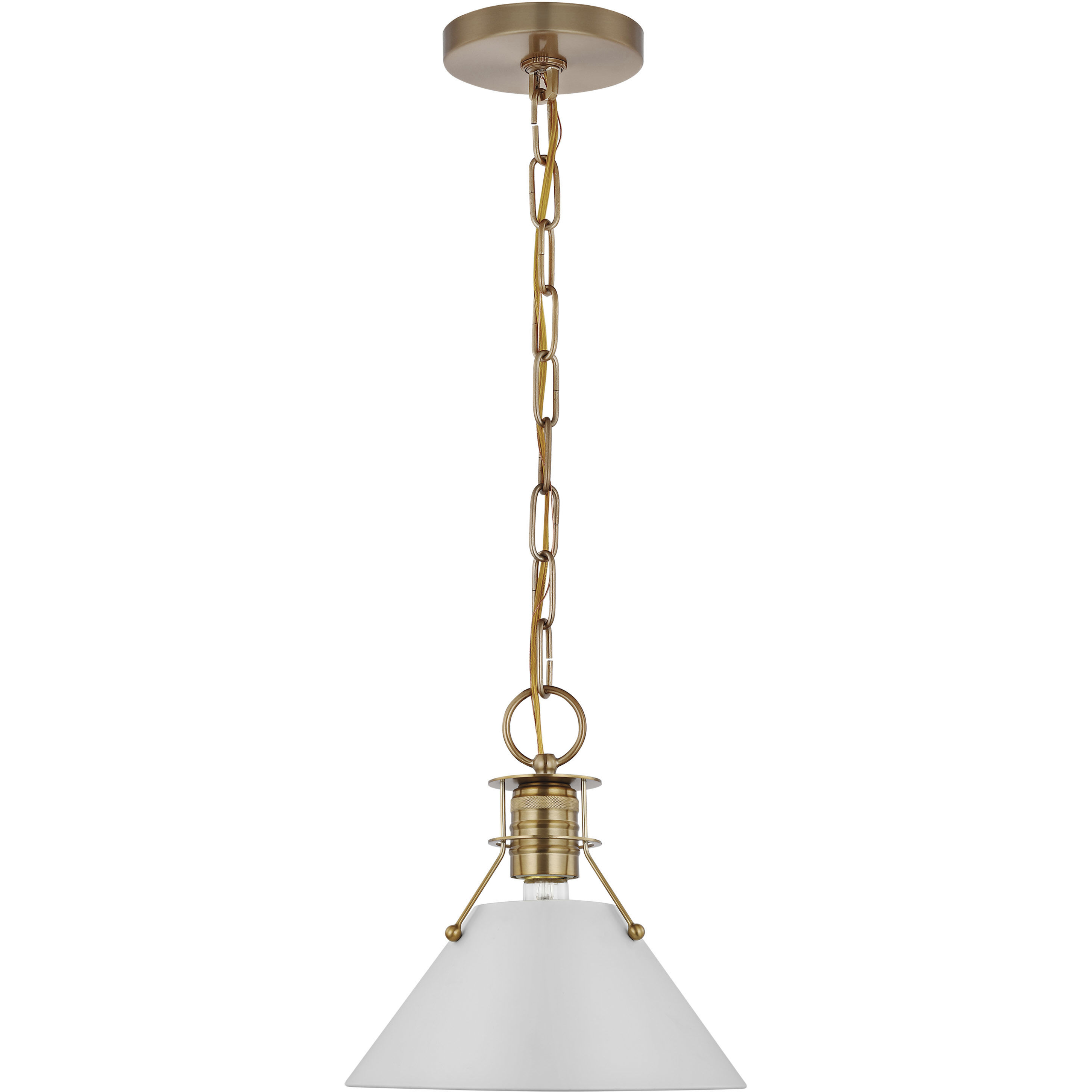 Outpost 1 Light 17 inch Matte White/Burnished Brass Pendant Ceiling Light